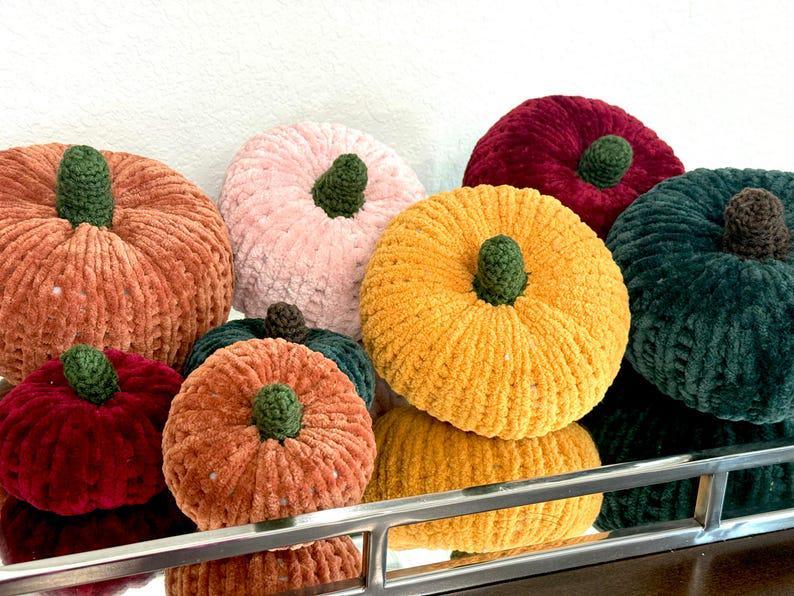 Set of 8 Velvet Chenille Knit Pumpkins, Knit Pumpkins, Fall Decor, Soft Pumpkins, Thanksgiving Deco, Harvest Decor, Halloween Decor