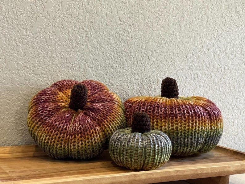 Set of 3 Knit Pumpkins, Knit Pumpkins, Fall Decor, Soft Pumpkins, Thanksgiving Deco, Harvest Decor, Halloween Decor