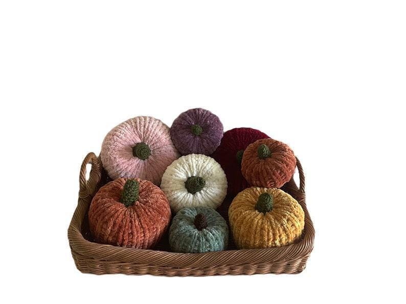 Velvet Chenille Knit Pumpkins, Knit Pumpkins, Fall Decor, Soft Pumpkins, Thanksgiving Deco, Harvest Decor, Halloween Decor