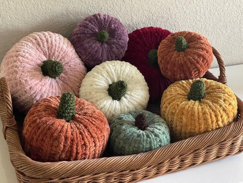 Velvet Chenille Knit Pumpkins, Knit Pumpkins, Fall Decor, Soft Pumpkins, Thanksgiving Deco, Harvest Decor, Halloween Decor