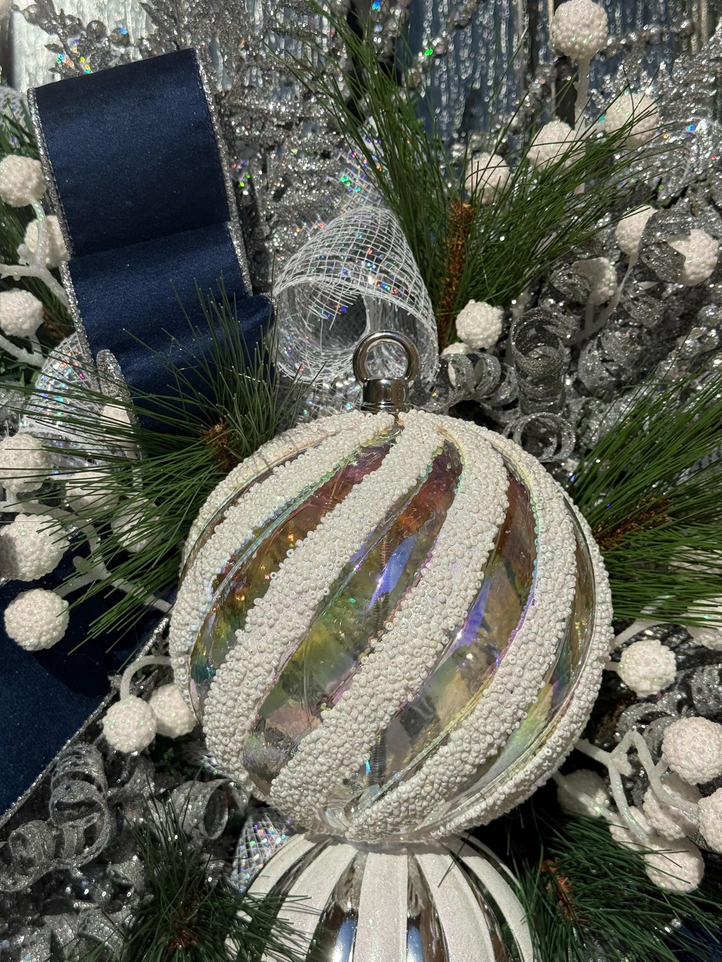 Silver & Blue Christmas Swag Wreath, Holiday Porch Decor