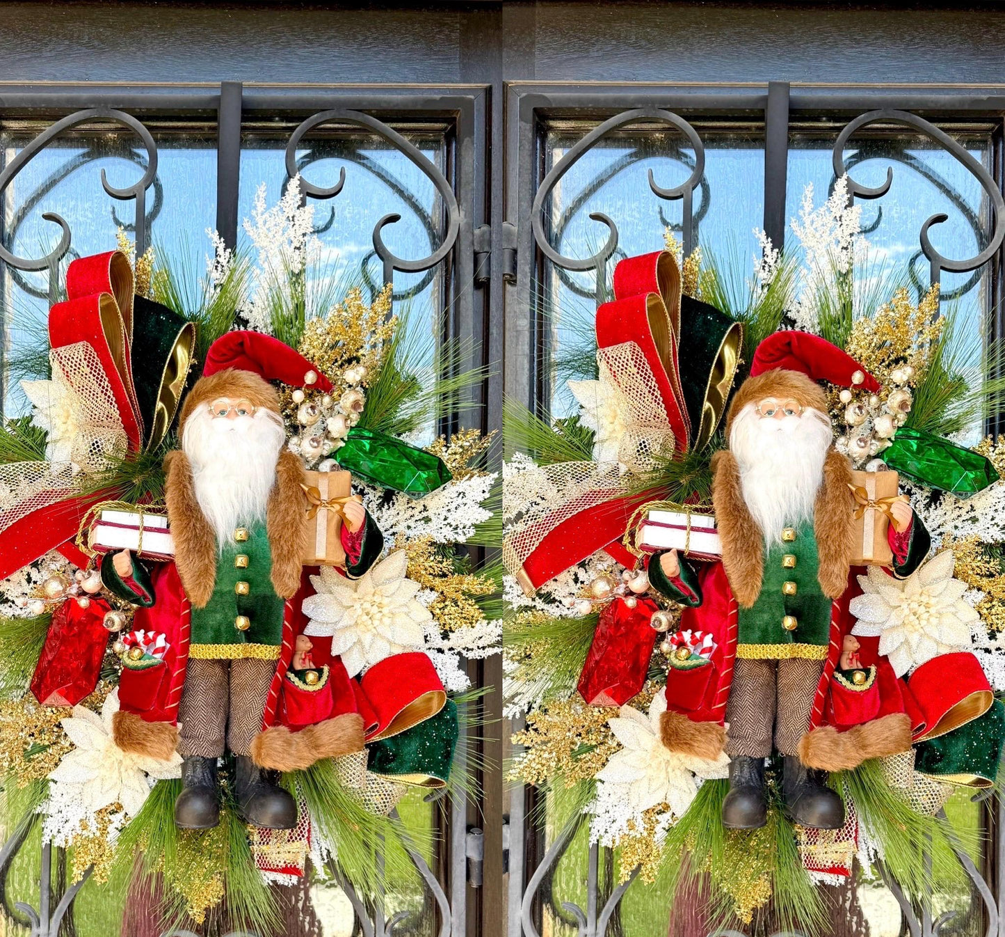 Christmas Santa Wreath, Holiday Front Door Decor