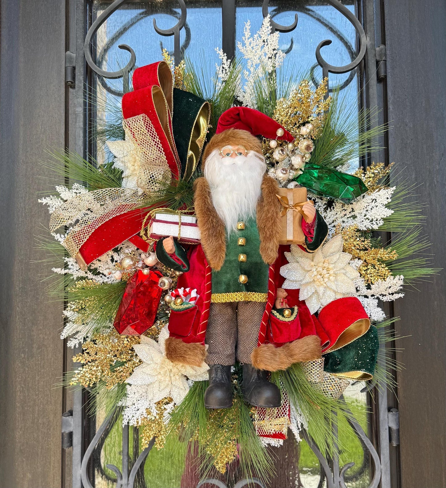 Christmas Santa Wreath, Holiday Front Door Decor