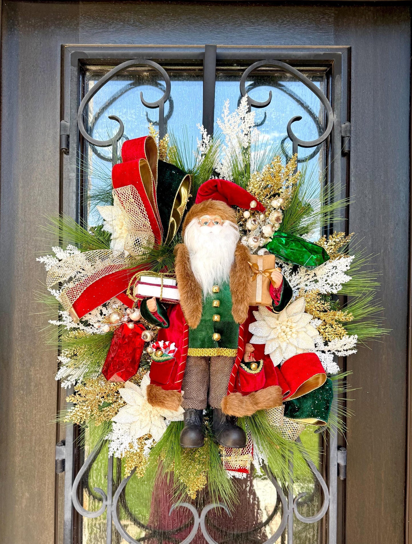 Christmas Santa Wreath, Holiday Front Door Decor