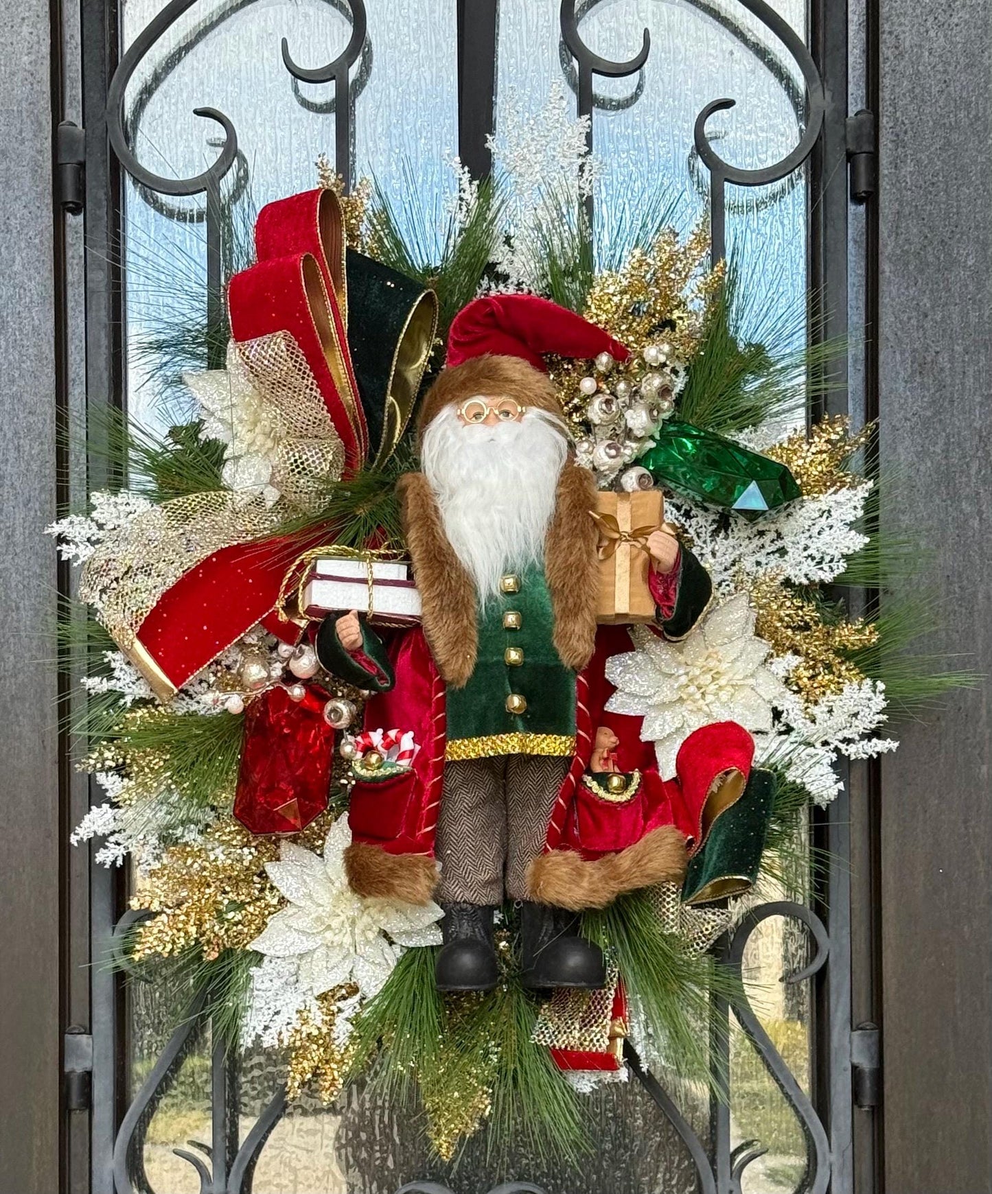 Christmas Santa Wreath, Holiday Front Door Decor