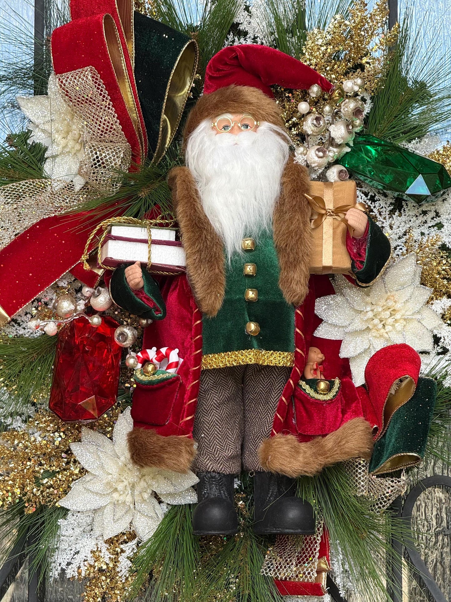 Christmas Santa Wreath, Holiday Front Door Decor