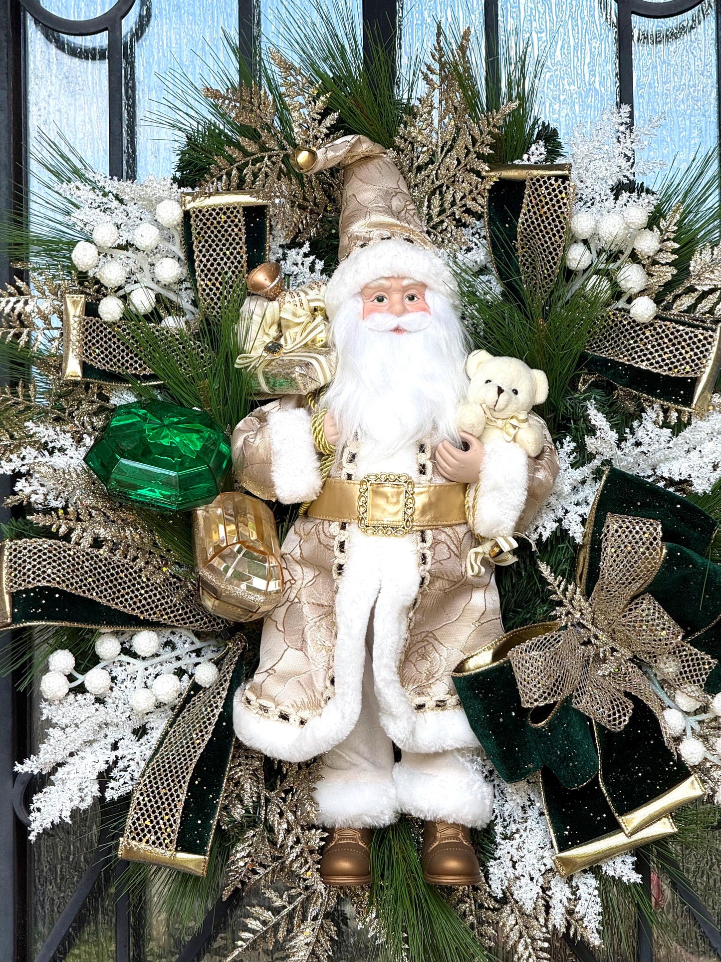 Santa Christmas Wreath, Holiday Porch Decor