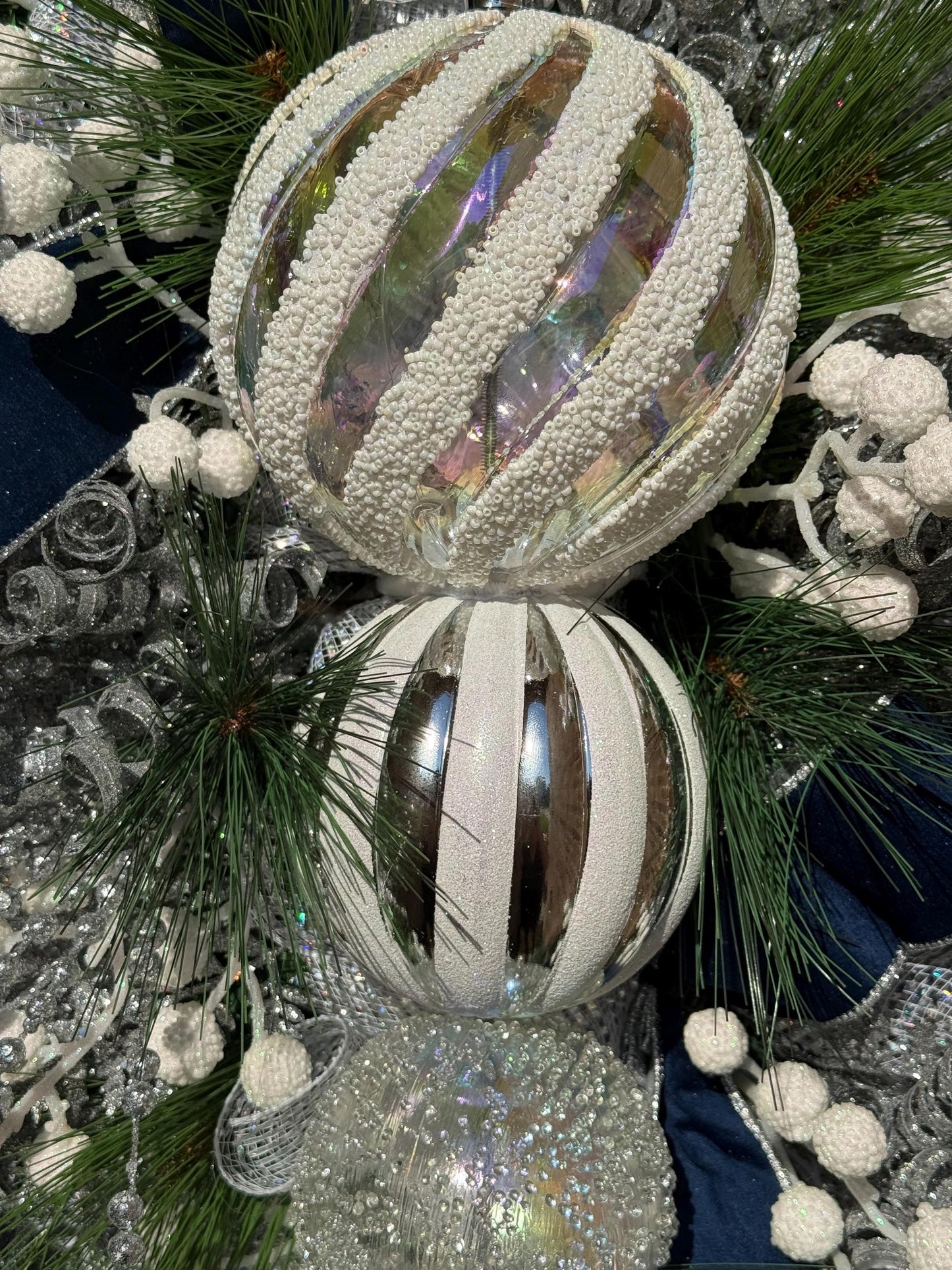 Silver & Blue Christmas Swag Wreath, Holiday Porch Decor
