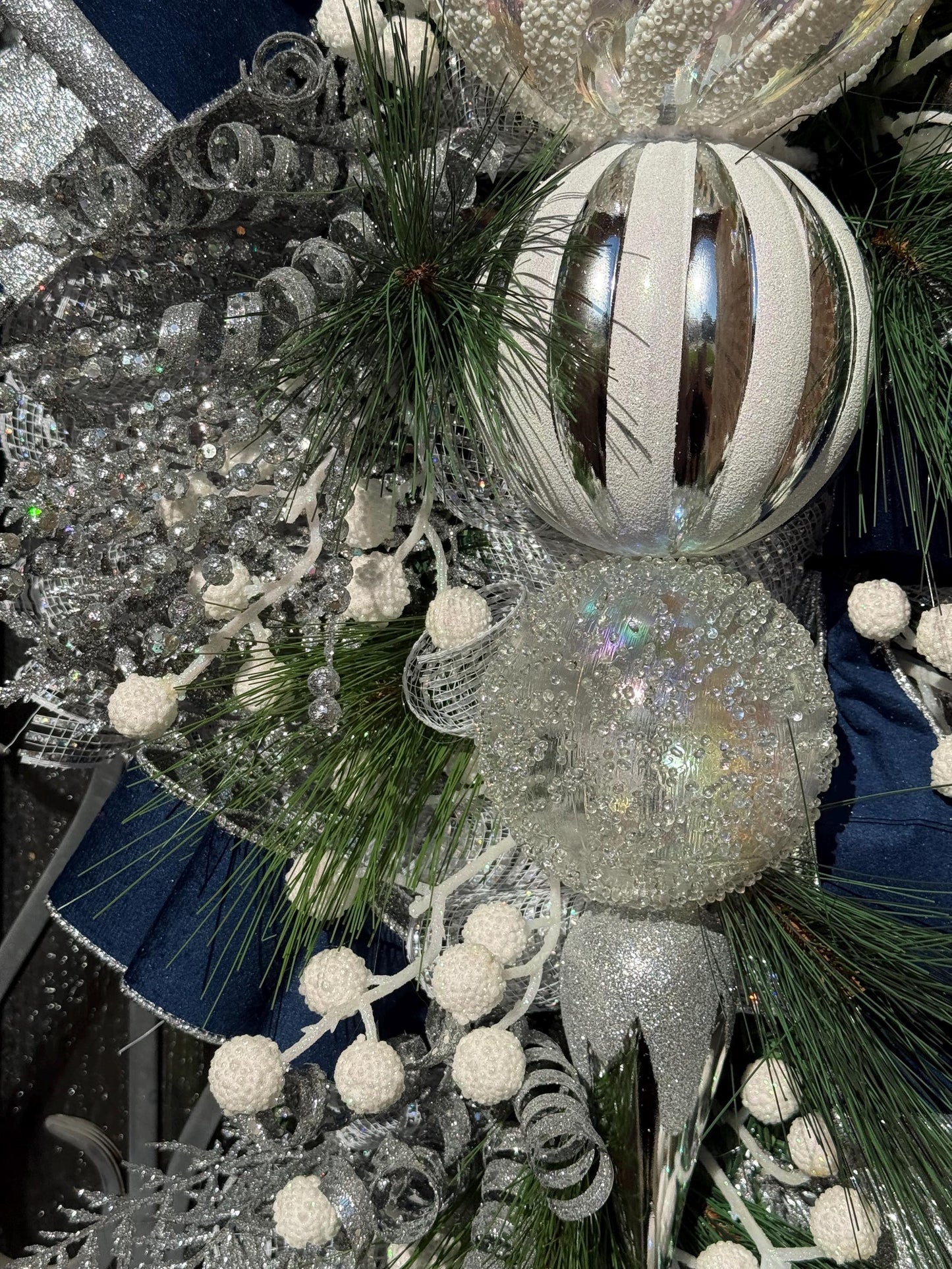 Silver & Blue Christmas Swag Wreath, Holiday Porch Decor