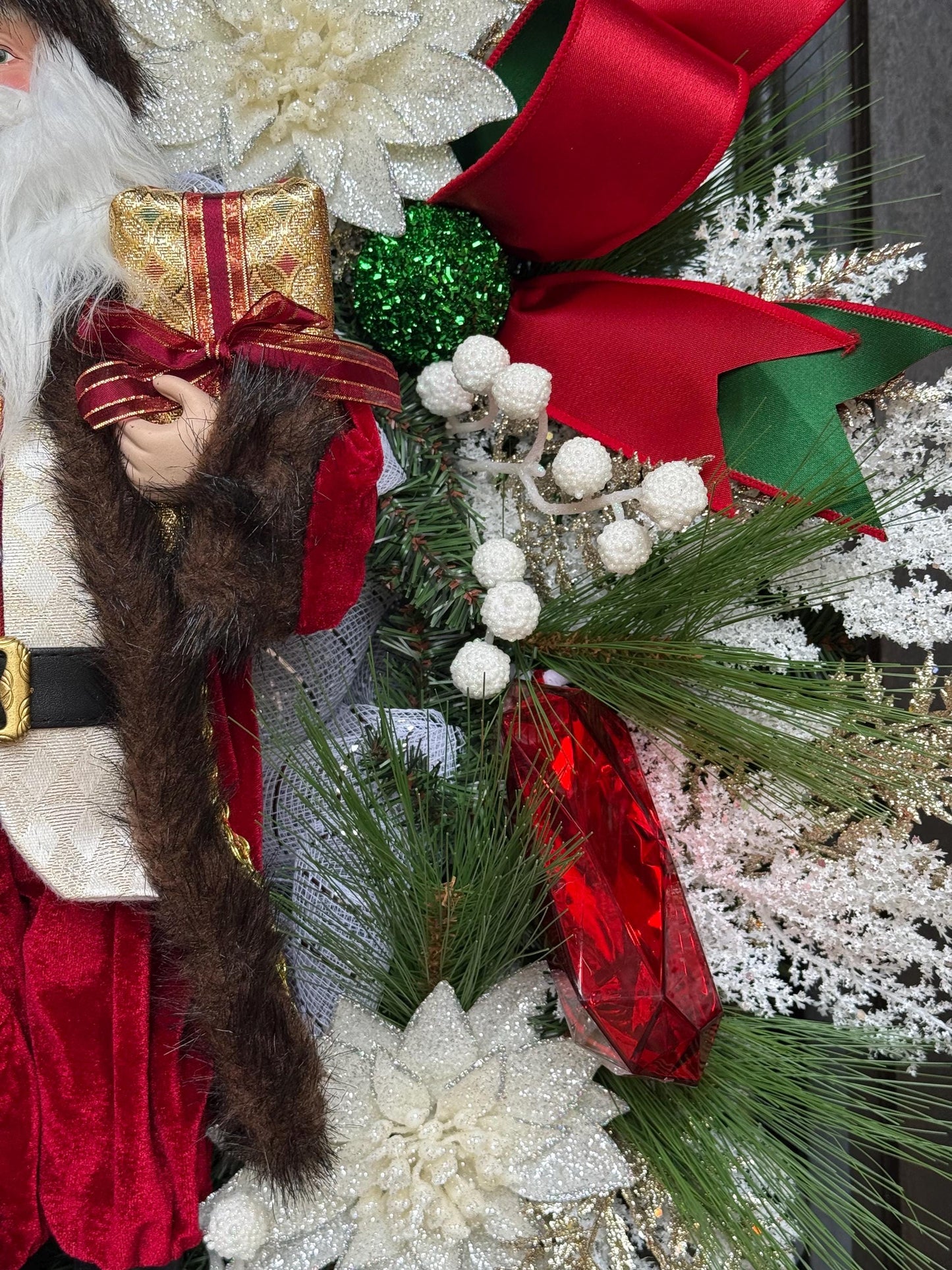Santa Christmas Wreath, Holiday Porch Decor