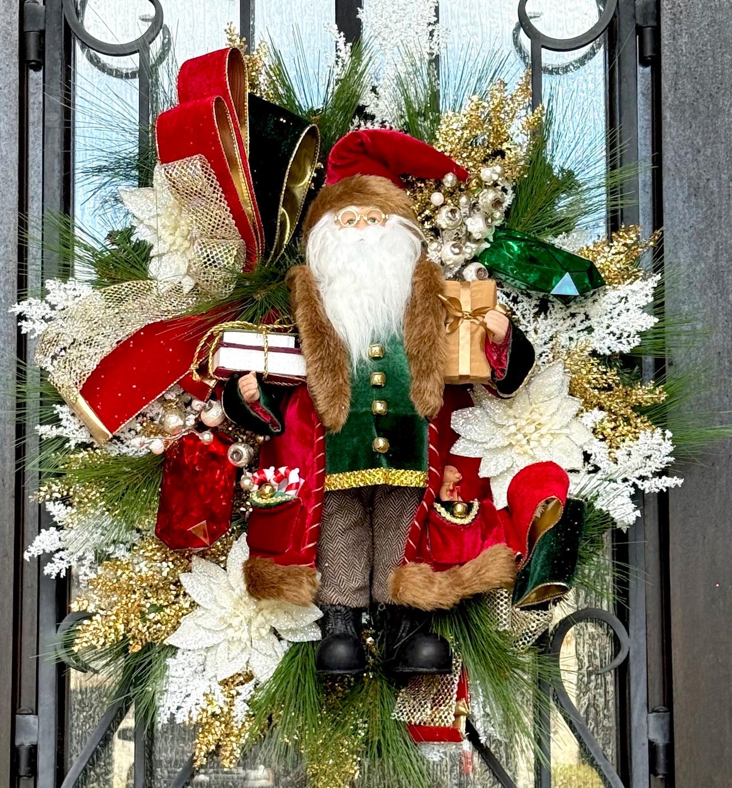 Christmas Santa Wreath, Holiday Front Door Decor
