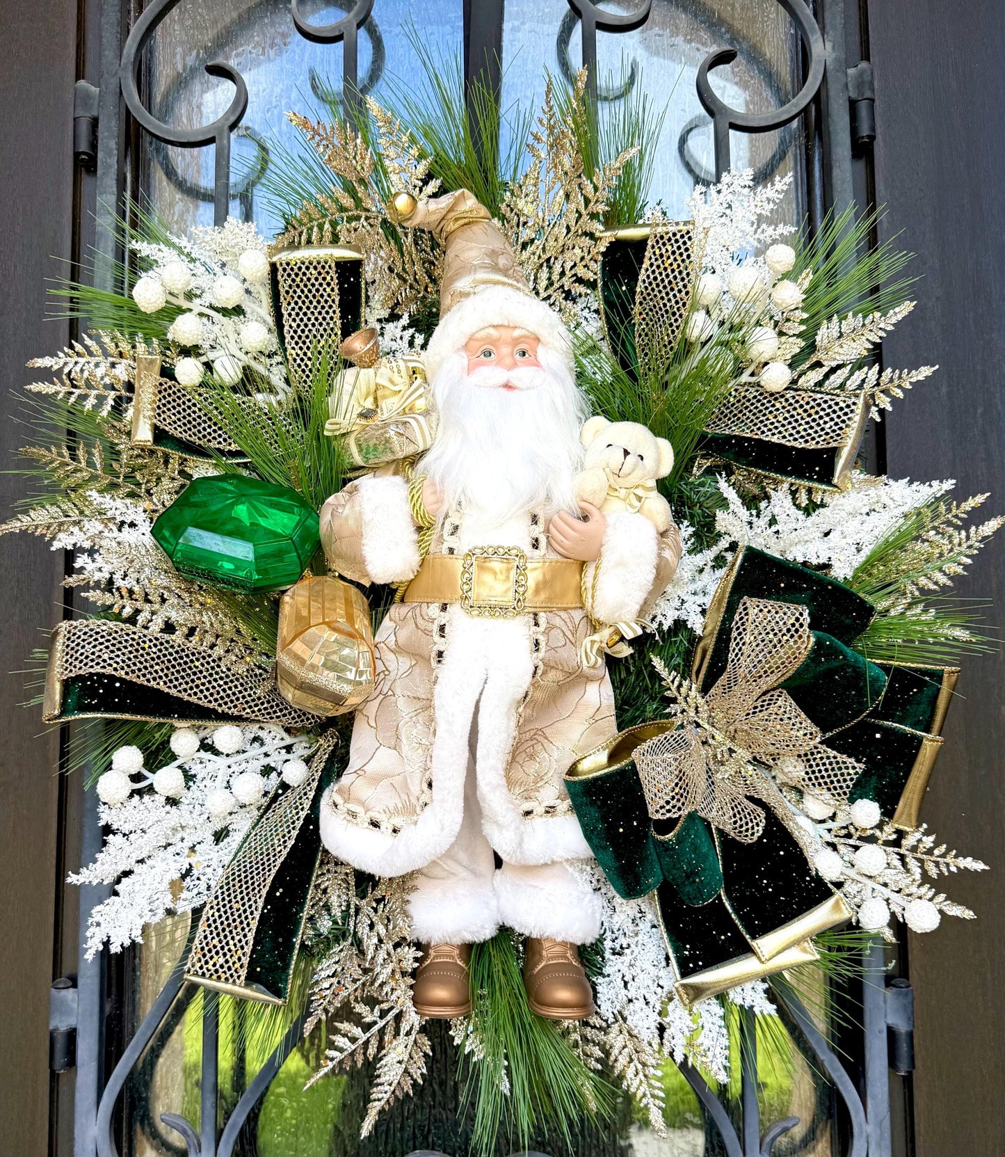 Santa Christmas Wreath, Holiday Porch Decor