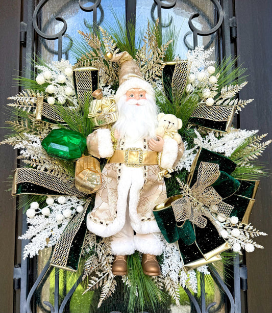 Santa Christmas Wreath, Holiday Porch Decor