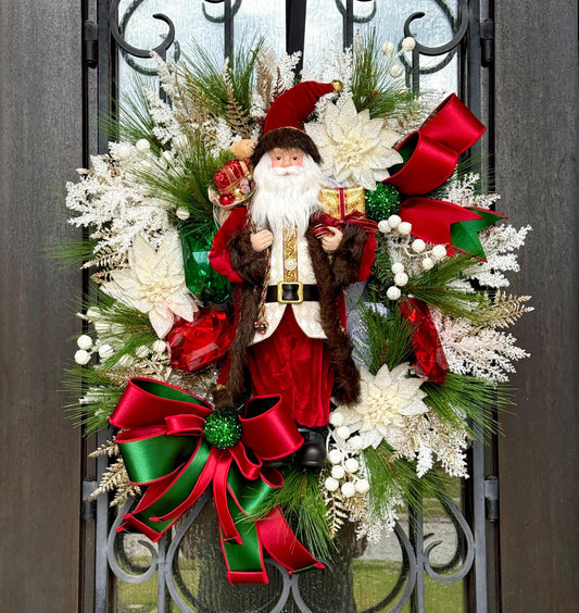 Santa Christmas Wreath, Holiday Porch Decor