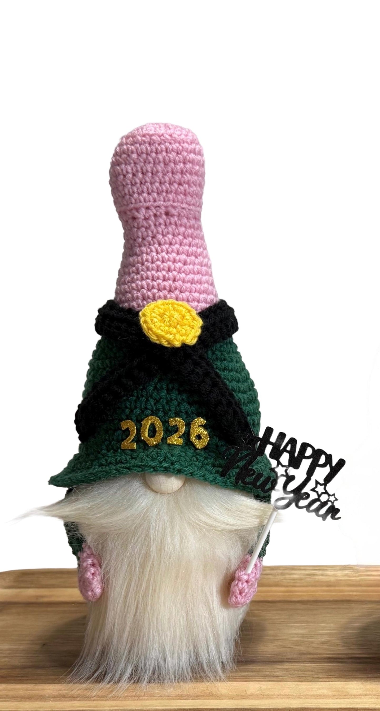 Handmade New Year Gnome, Champagne Bottle Decor