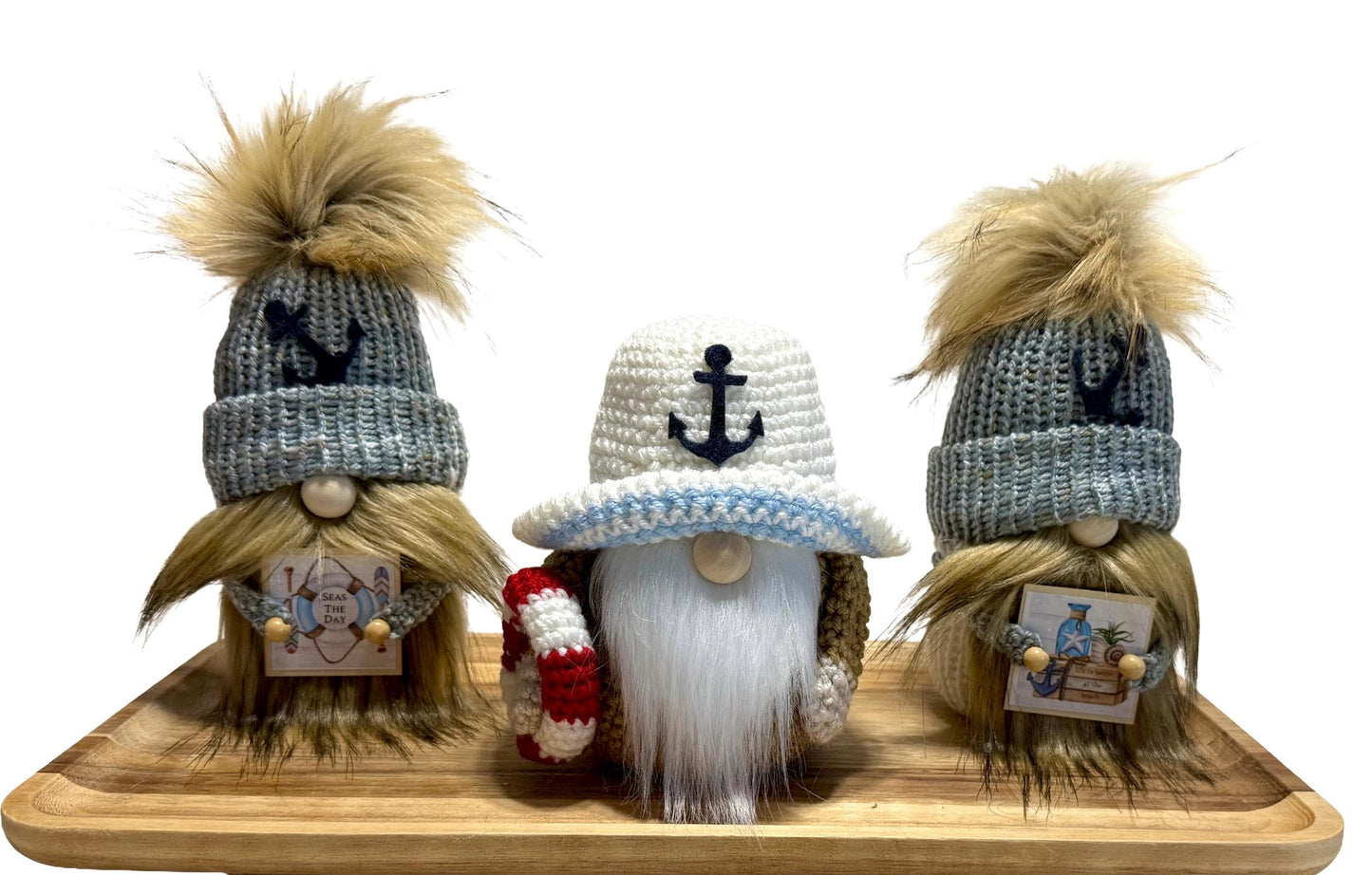 Nautical Knitted Gnomes, Beach House Home Decor, Tiered Tray Decorations