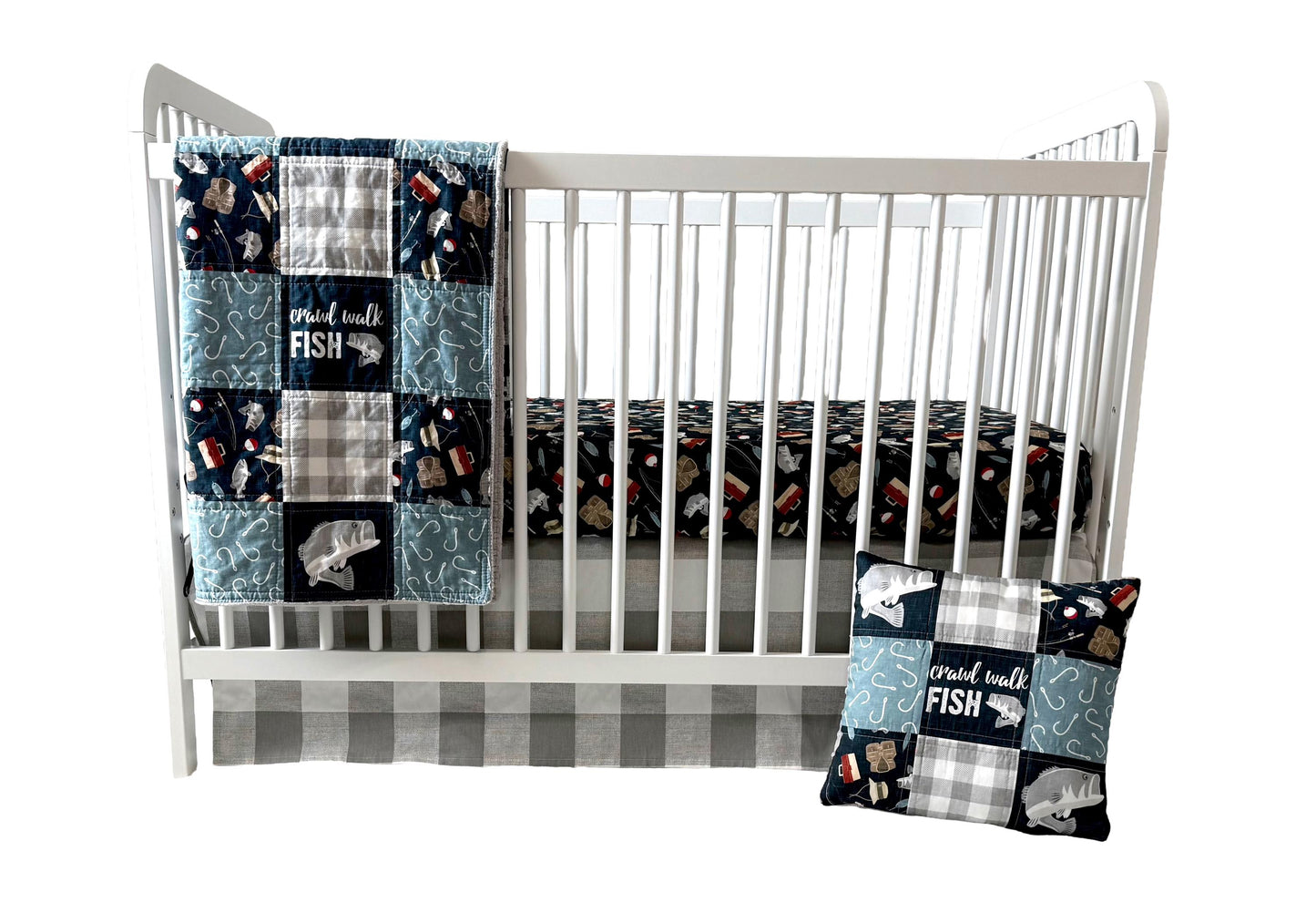 Baby Boy Crib Bedding, Fishing Nursery Decor, Handmade Baby Quilt