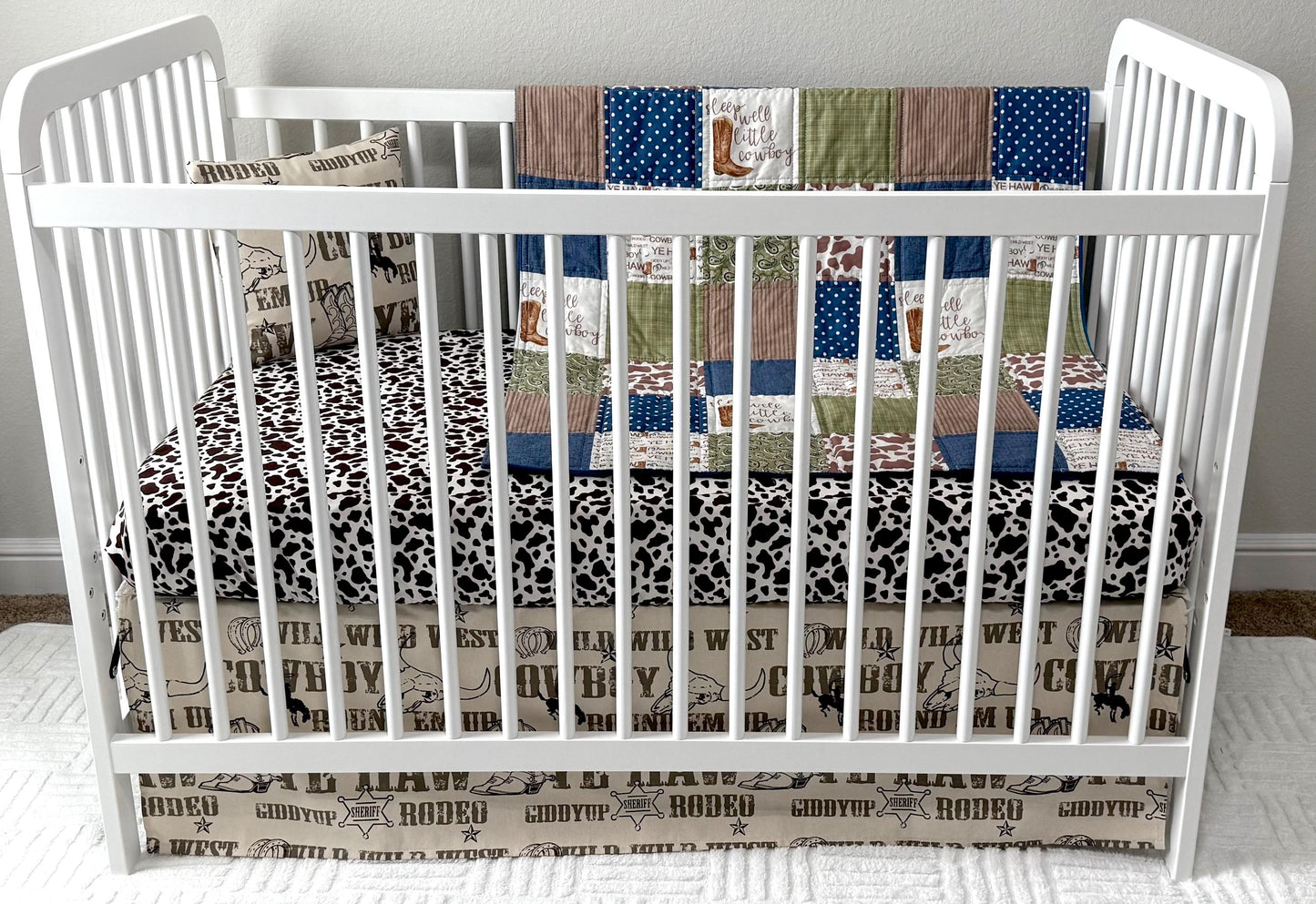 Cowboy Crib Bedding, Western Theme Nursery, Handmade Baby Quilt