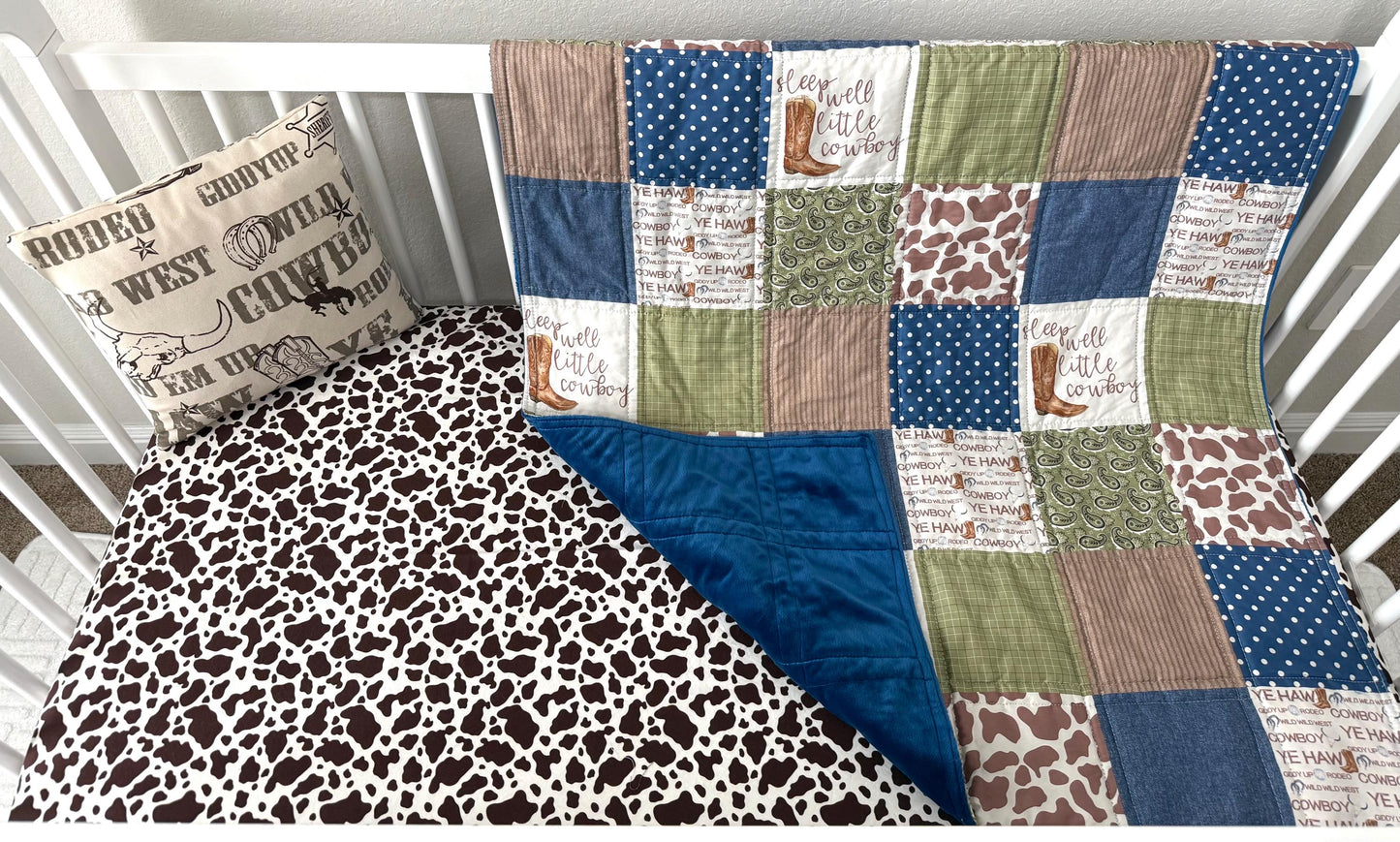 Cowboy Crib Bedding, Western Theme Nursery, Handmade Baby Quilt