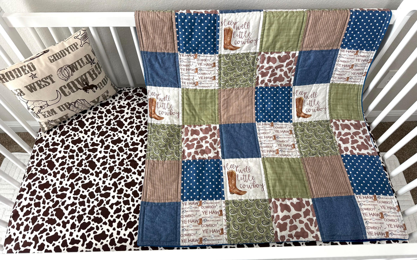 Cowboy Crib Bedding, Western Theme Nursery, Handmade Baby Quilt