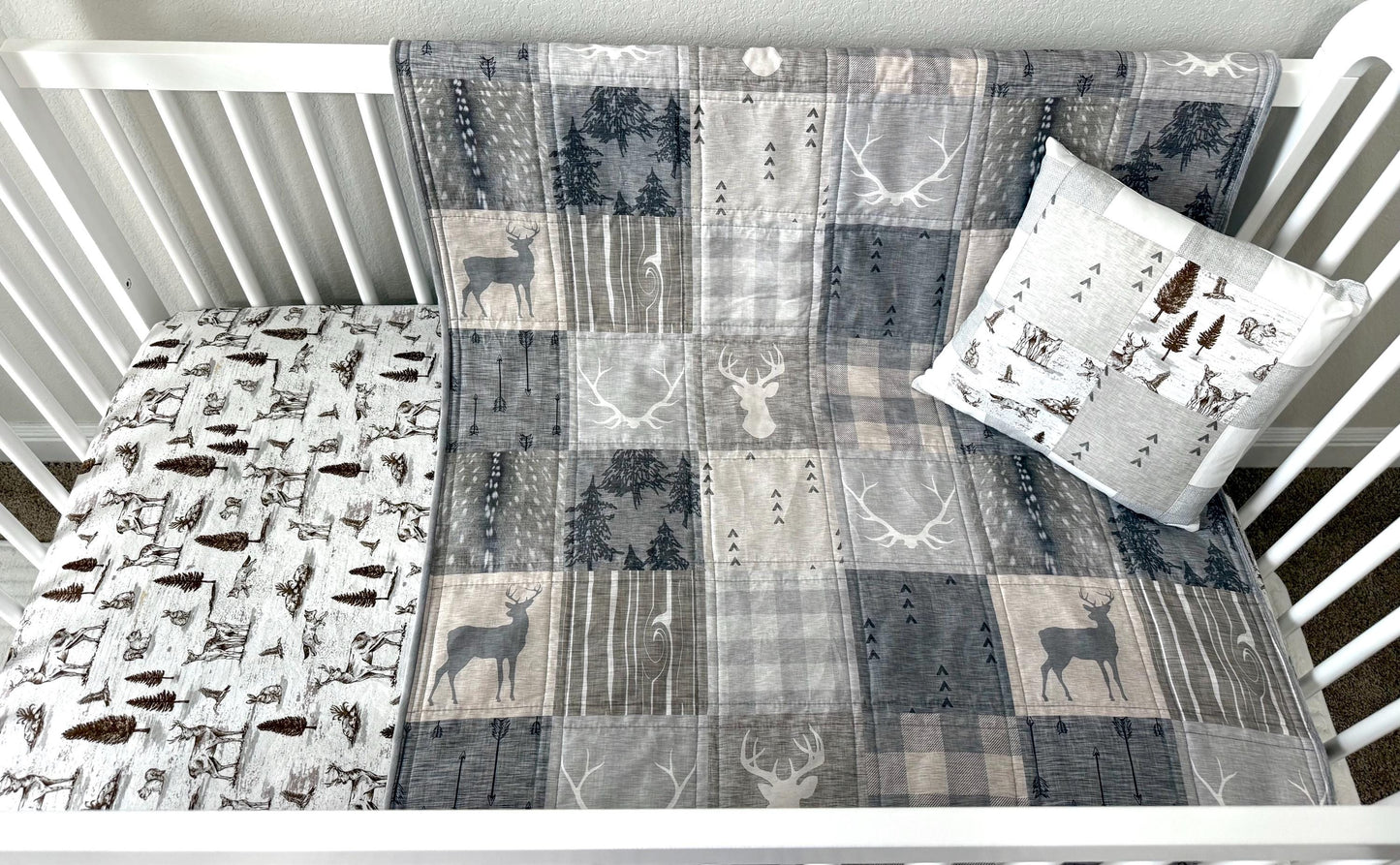 baby boy quilt, woodland quilt, woodland nursery,  handmade baby blanket, baby shower gift, nursery decor, crib bedding