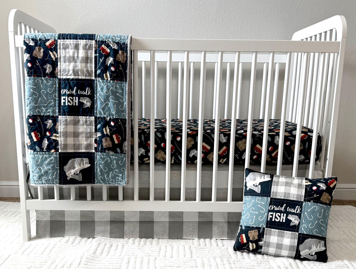 Baby Boy Crib Bedding, Fishing Nursery Decor, Handmade Baby Quilt