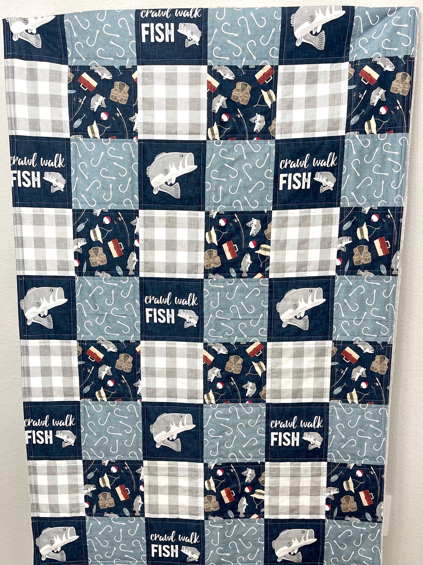 Baby Boy Crib Bedding, Fishing Nursery Decor, Handmade Baby Quilt