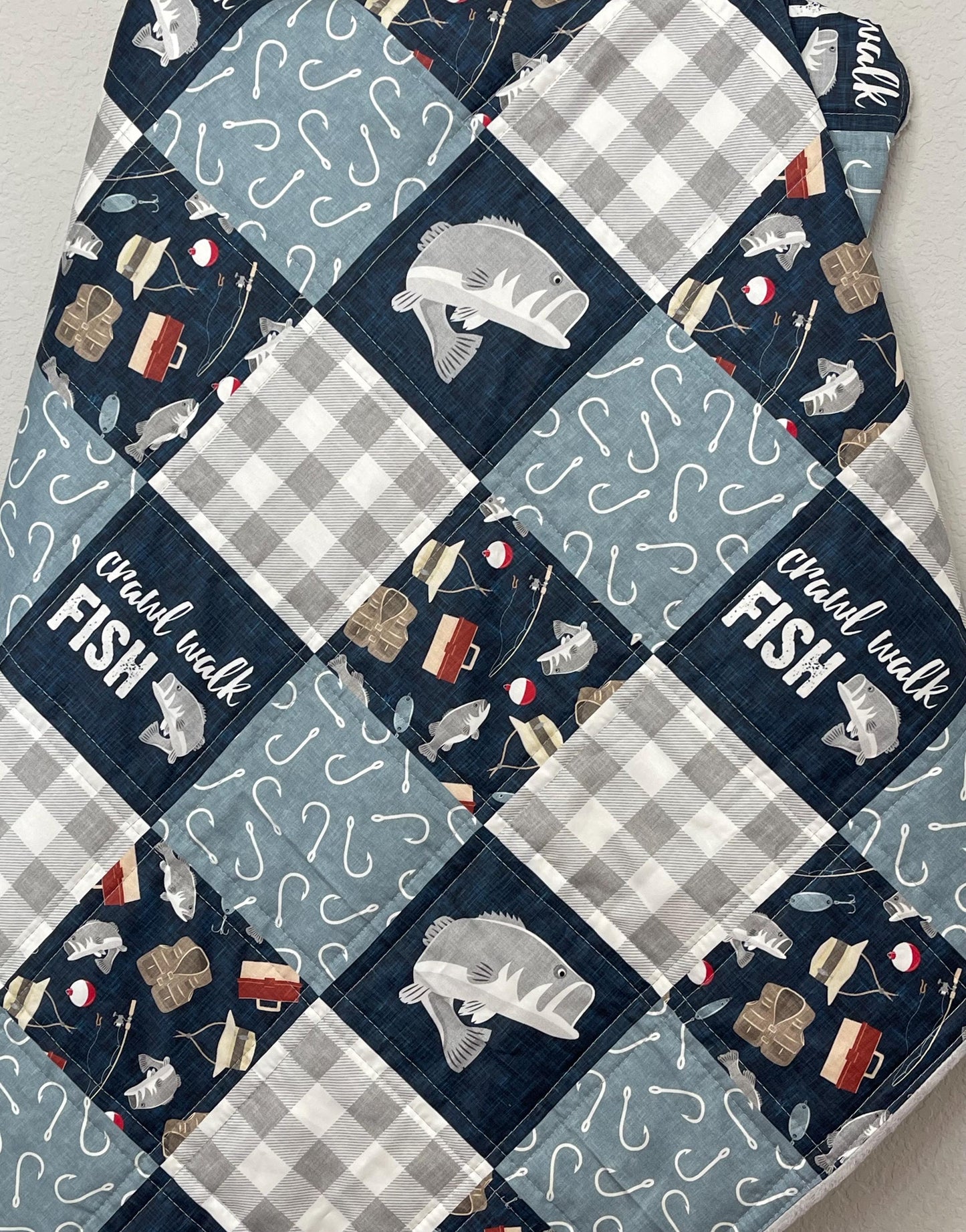 Baby Boy Crib Bedding, Fishing Nursery Decor, Handmade Baby Quilt