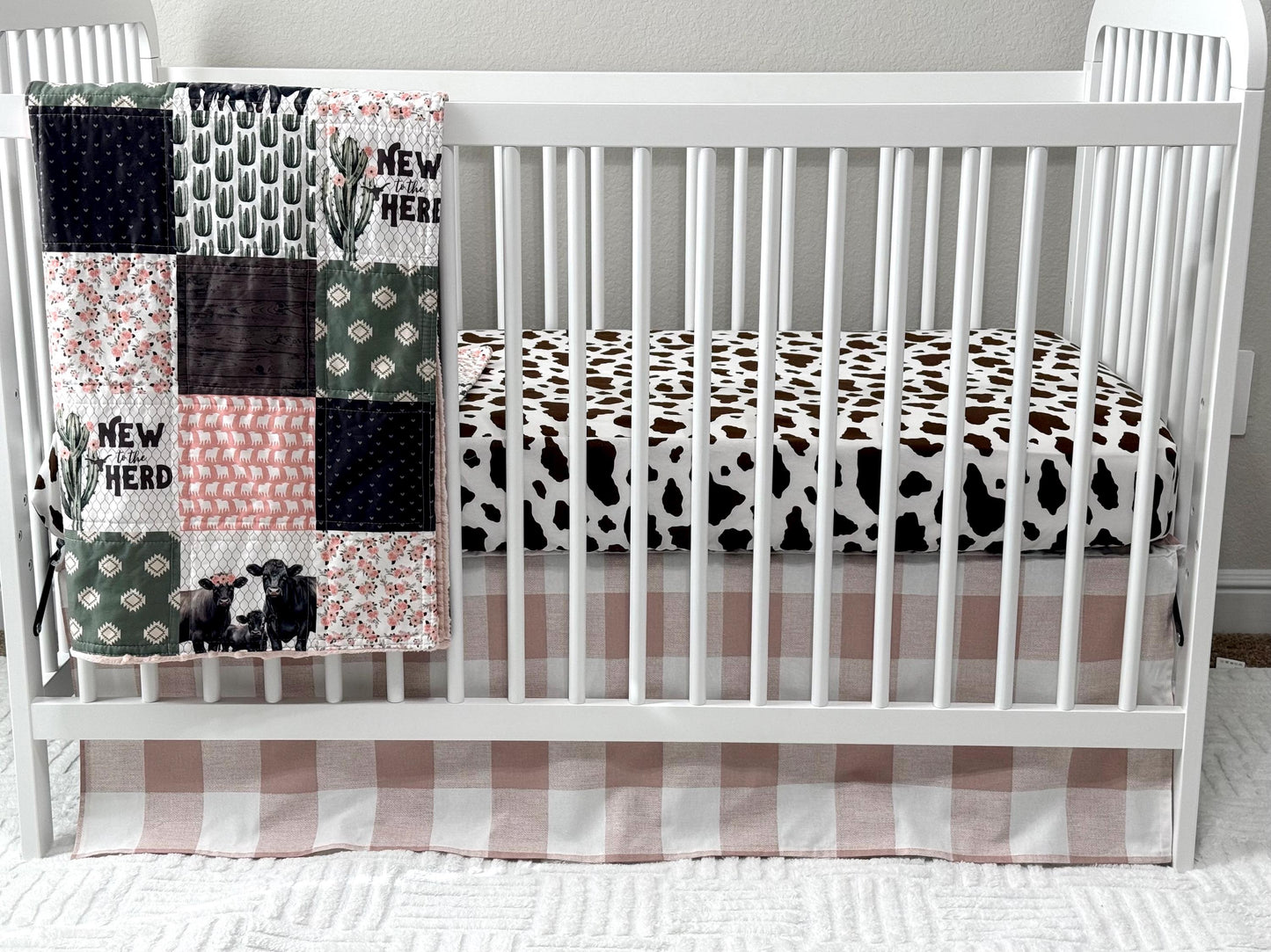 baby girl quilt, farm theme nursery, cow , barn, floral,  handmade baby blanket, baby shower gift, nursery decor, crib bedding
