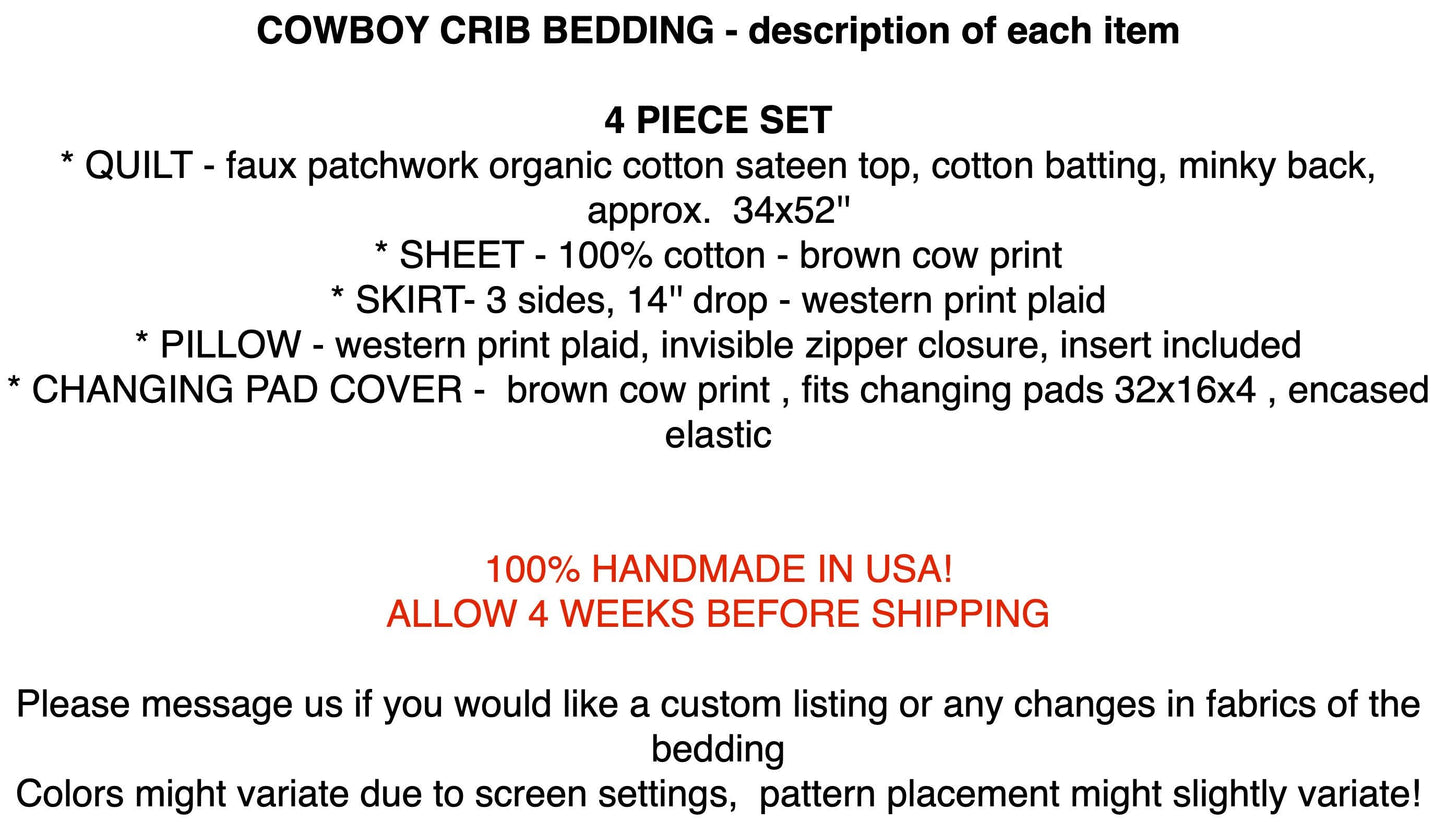 Cowboy Crib Bedding, Western Theme Nursery, Handmade Baby Quilt