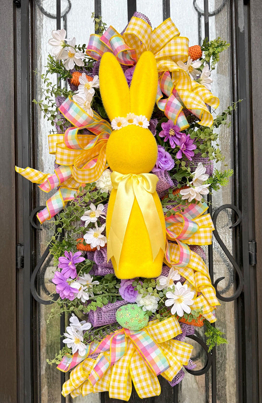 Easter Bunny Door Swag, Spring Porch Decor, Handmade Wreath