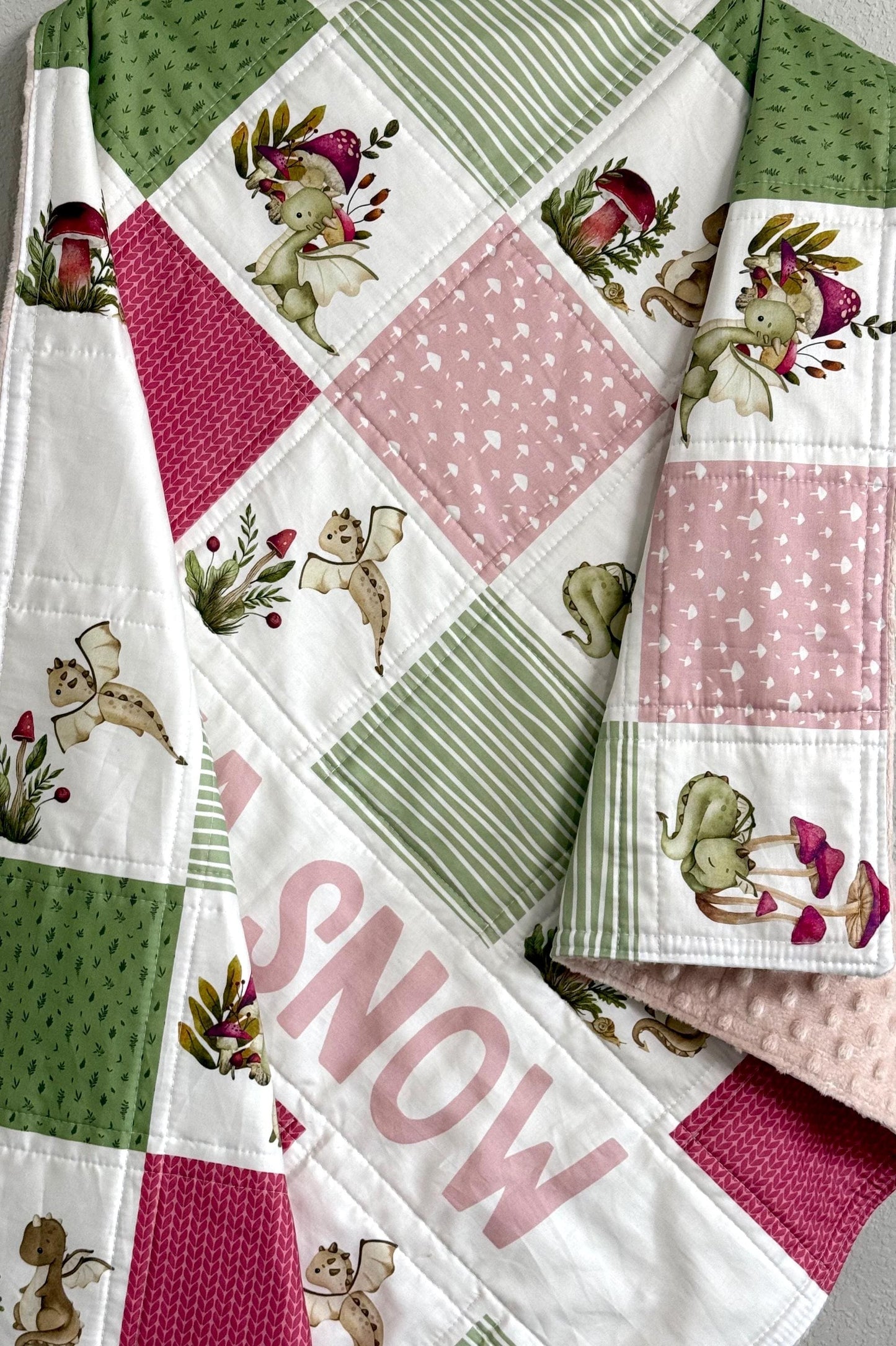 baby girl quilt, dragons theme nursery,handmade baby blanket, baby shower gift, nursery decor, crib bedding, handmade quilt