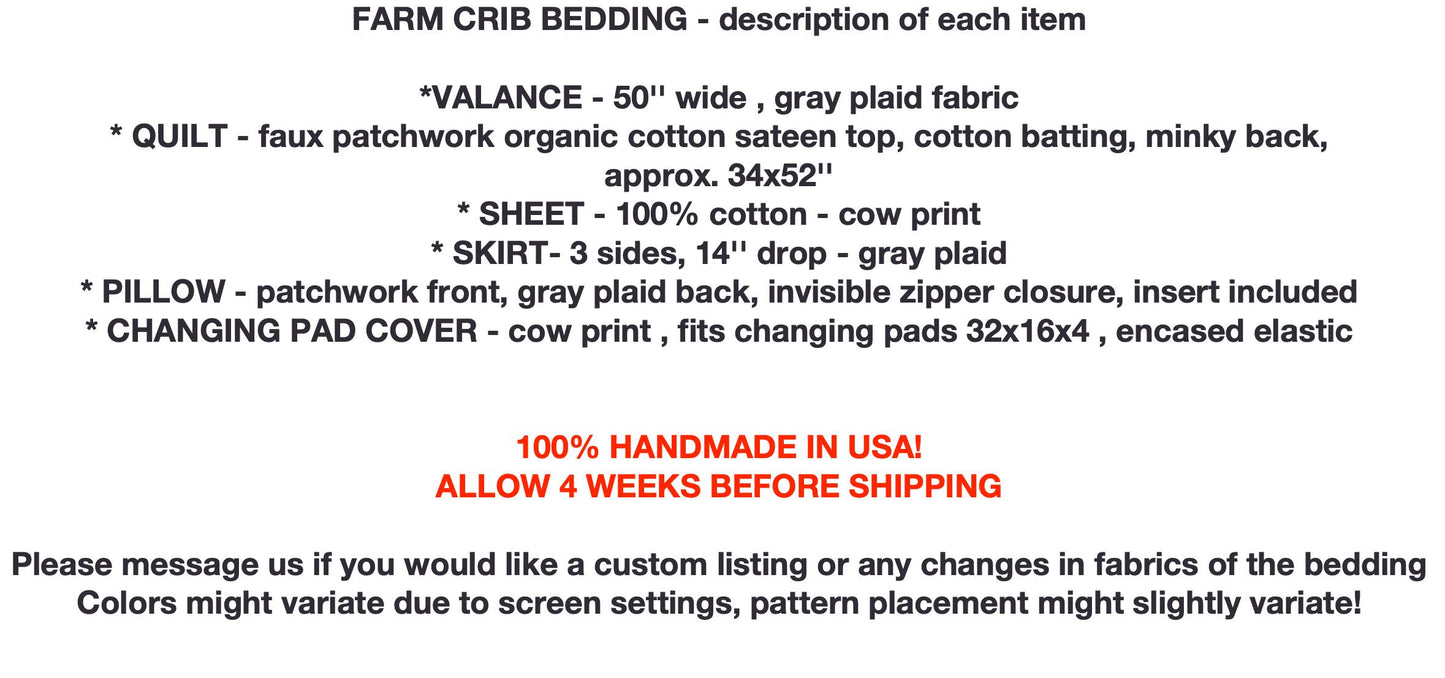 Farm Crib Bedding, Handmade quilt, Farm Theme Nursery Decor