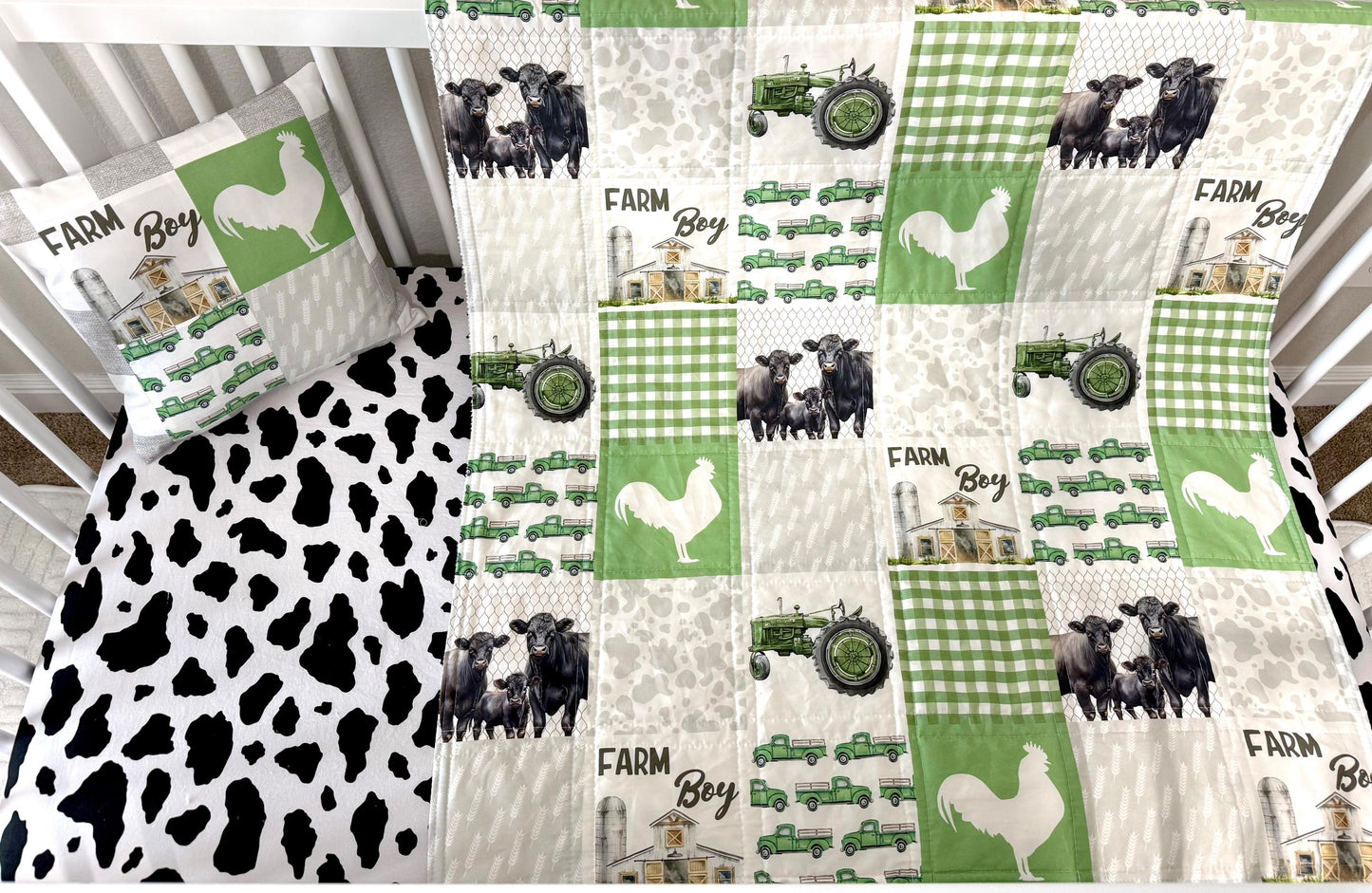Farm Crib Bedding, Handmade quilt, Farm Theme Nursery Decor