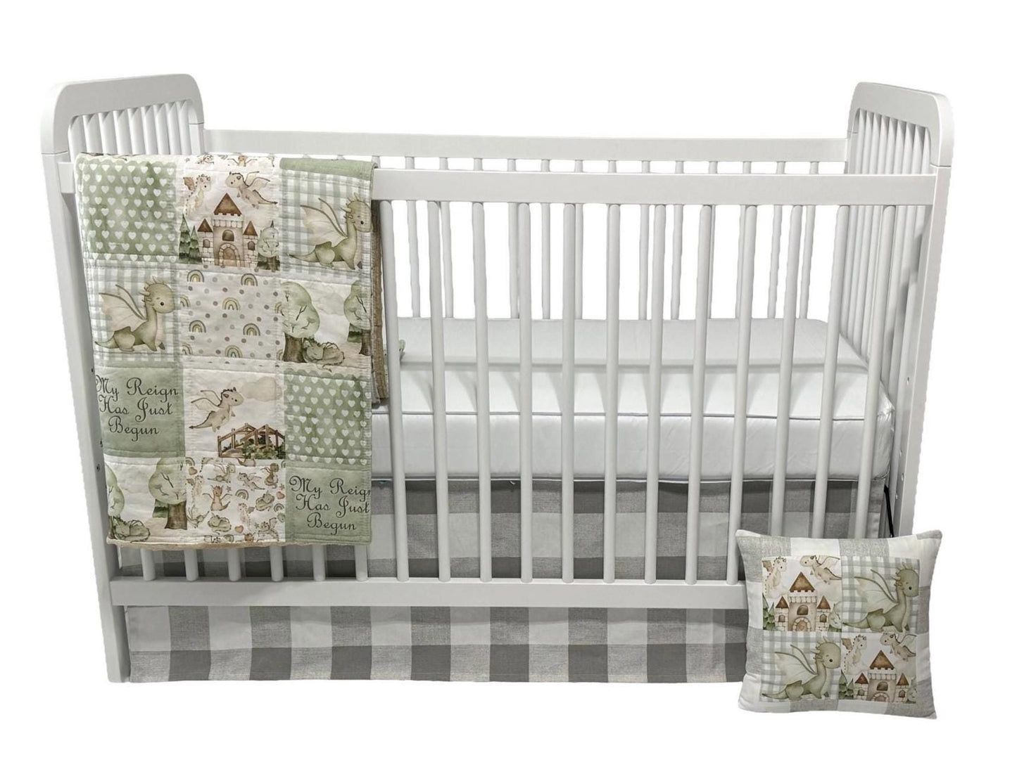 Dragons Baby Boy Bedding, Green and Beige Nursery Decor