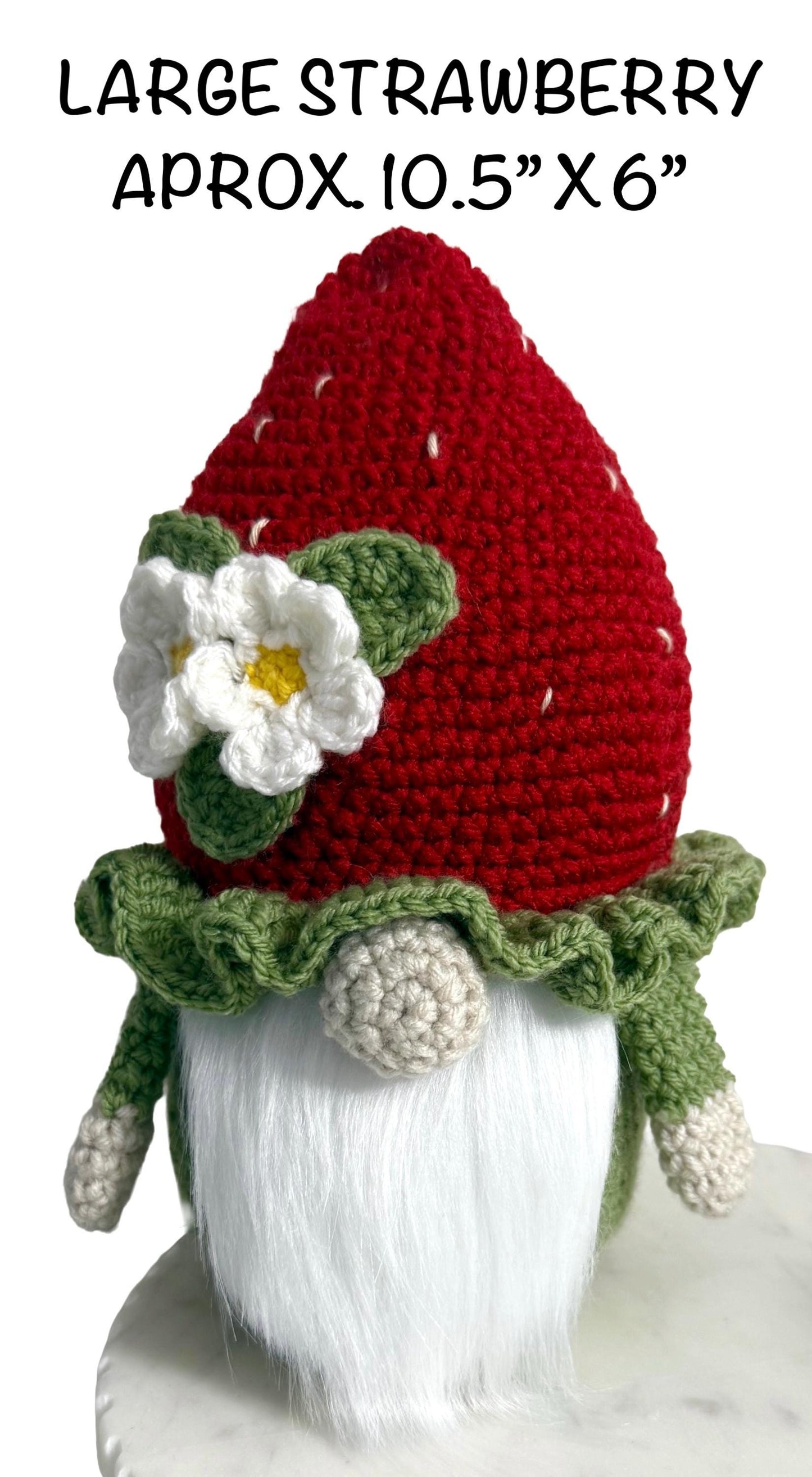 Handmade Crochet Strawberry Gnomes, Daisy Gardener Decor