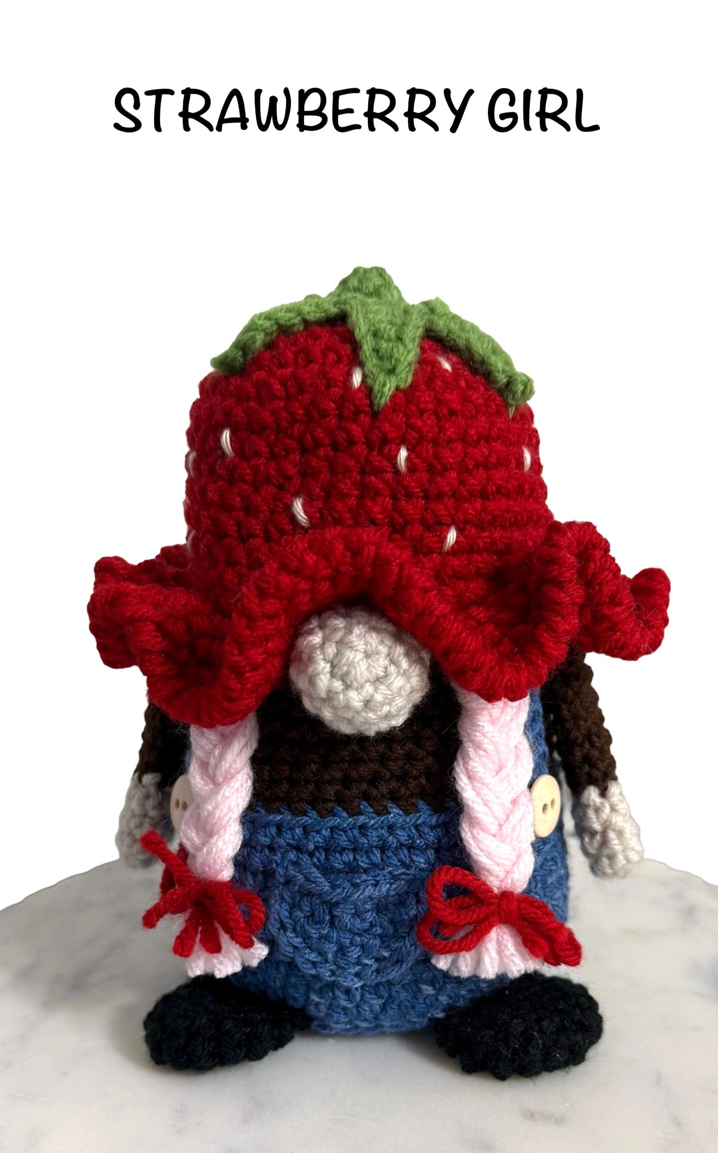 Handmade Crochet Strawberry Gnomes, Daisy Gardener Decor