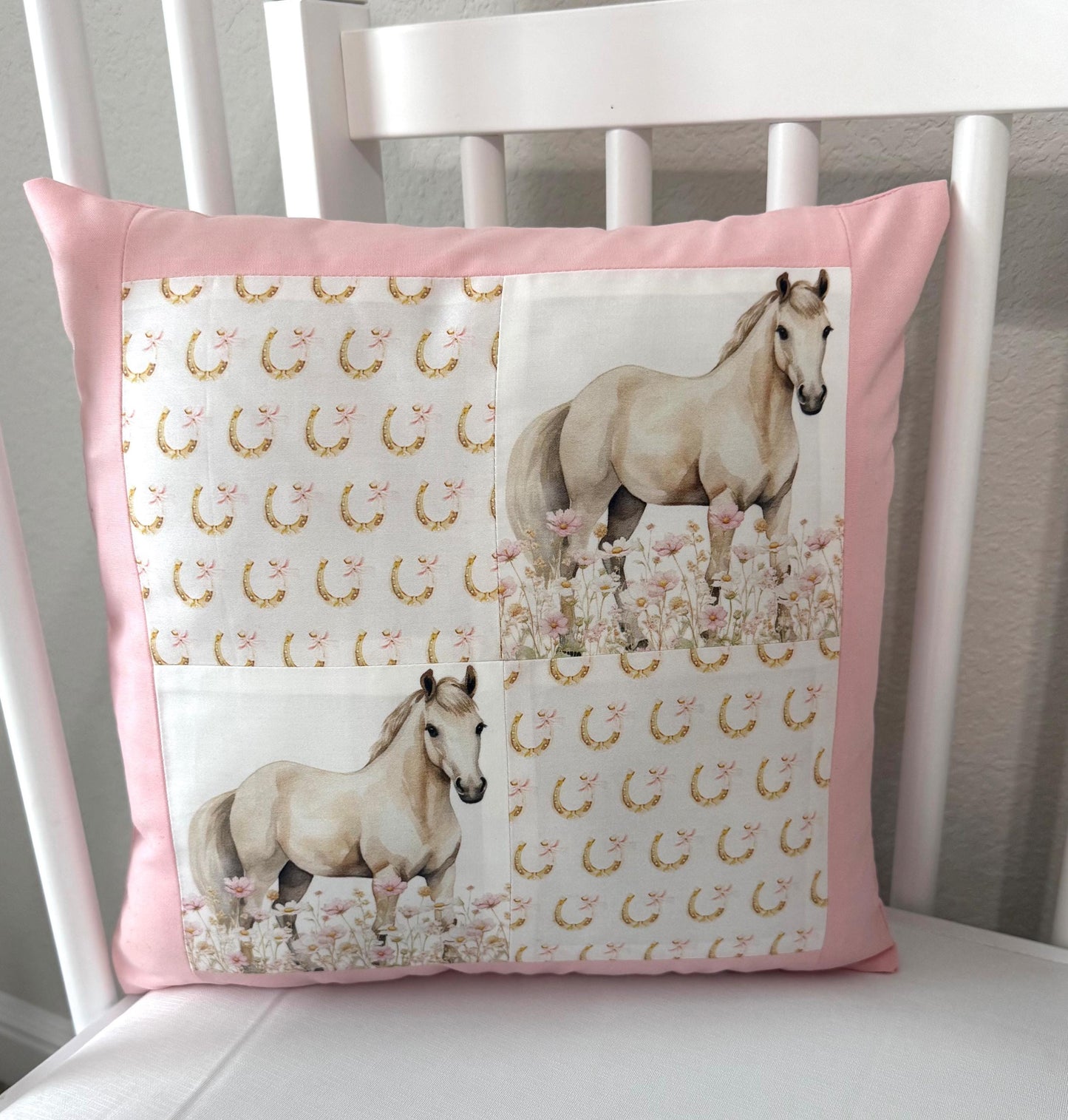 Horse Nursery Quilt, Floral Western Baby Blanket, Handmade Crib Bedding