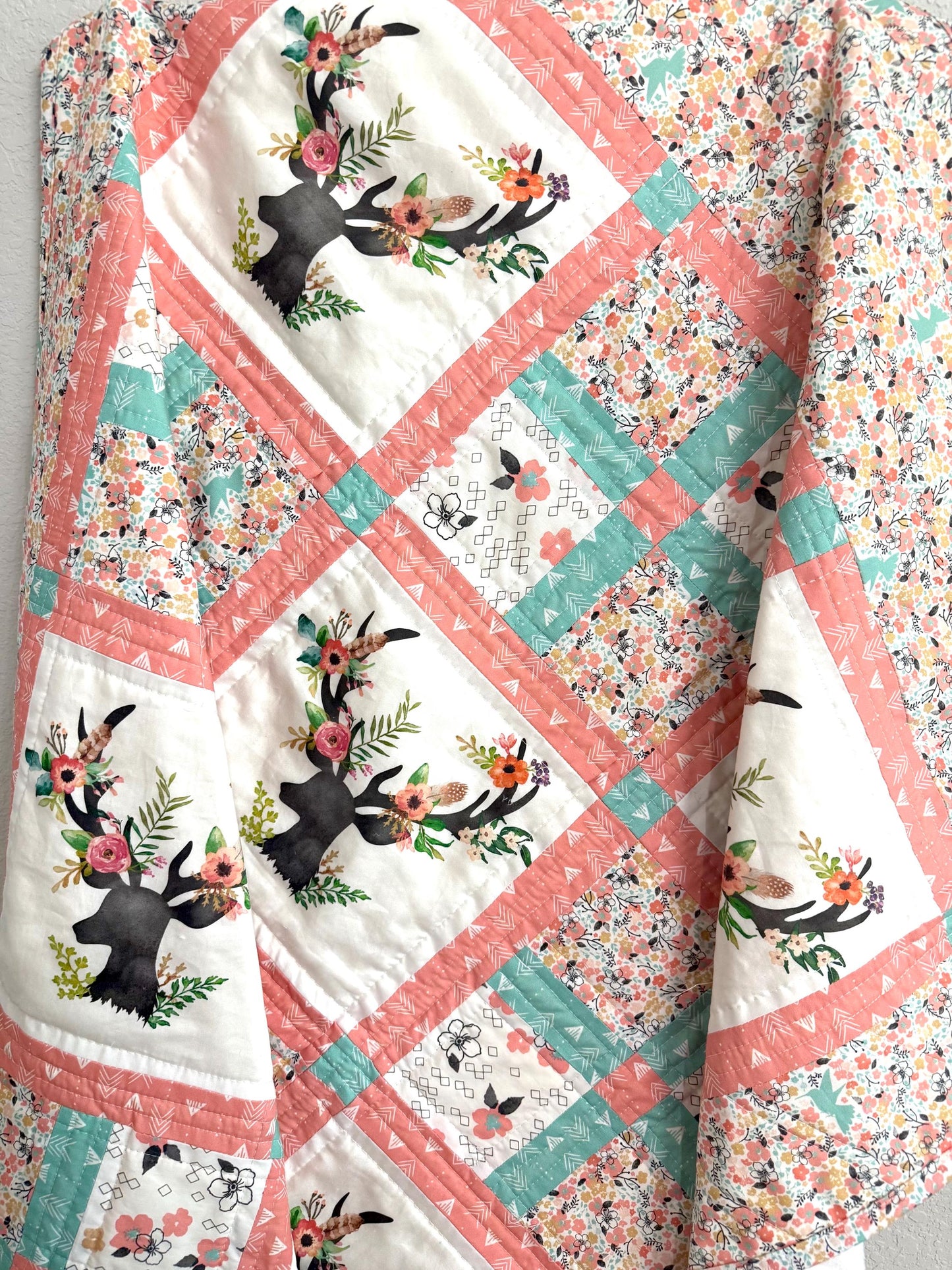 Woodlands Baby Quilt, Patchwork Pillow, Deer Theme Nursey
