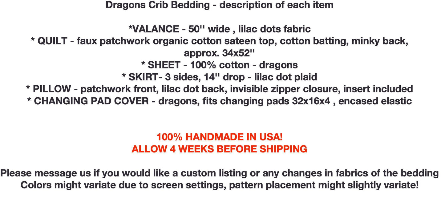 Dragons Crib Bedding, Purple Nursery Decor