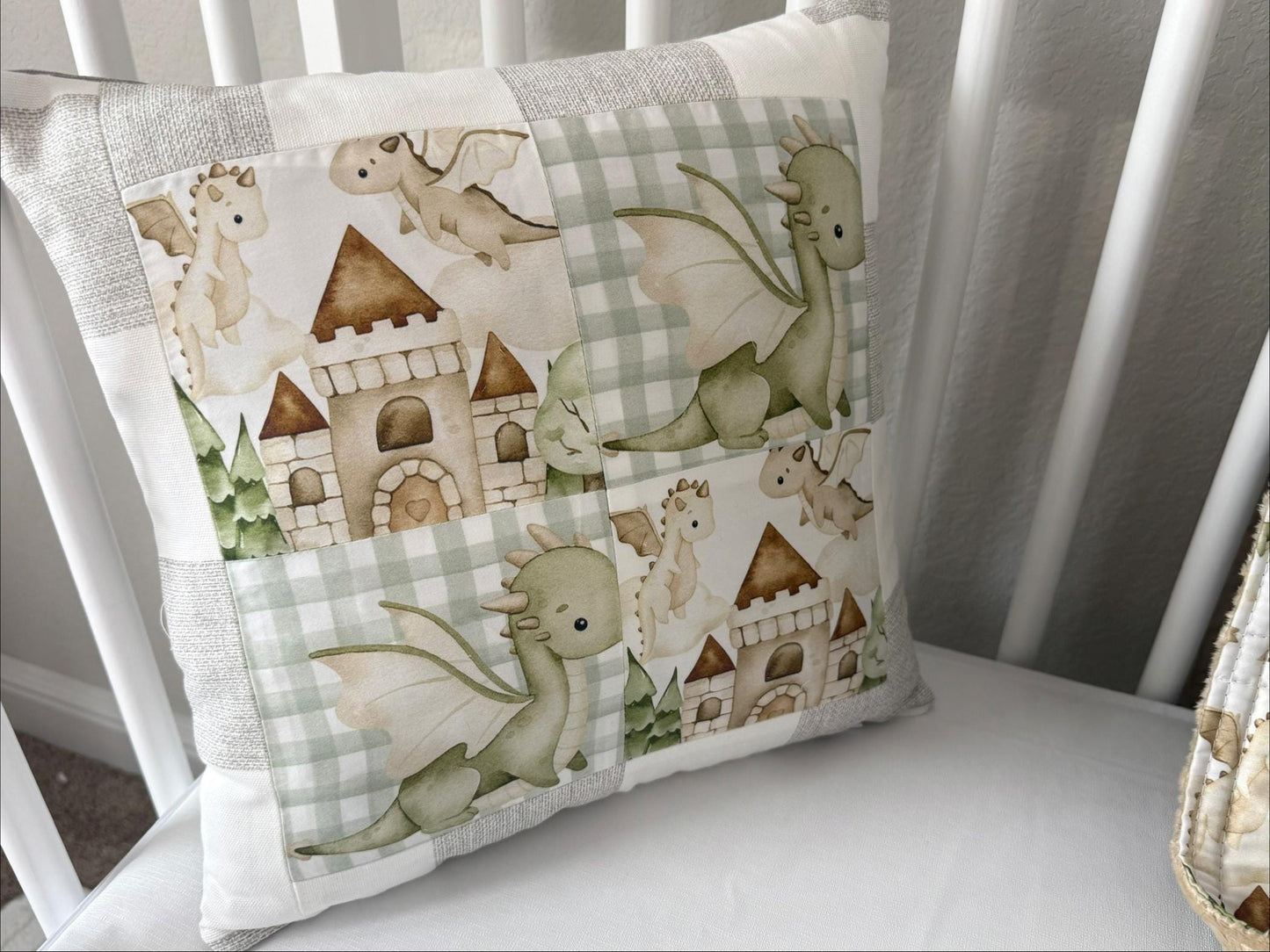 Dragons Baby Boy Bedding, Green and Beige Nursery Decor
