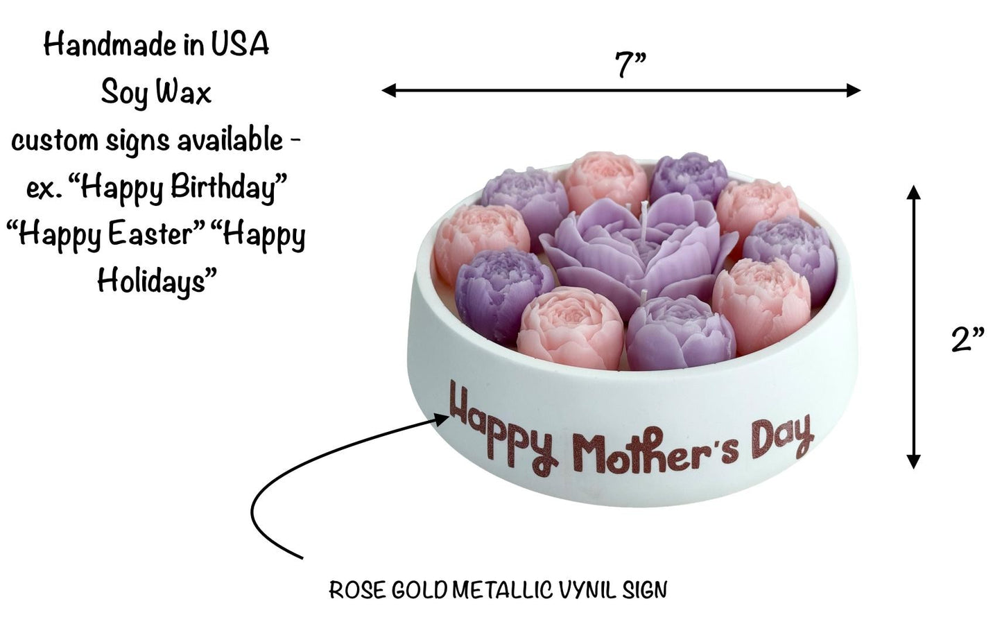Mother’s Day Handmade Soy Candles, Cozy Home Decor, Floral Candle Bouquet