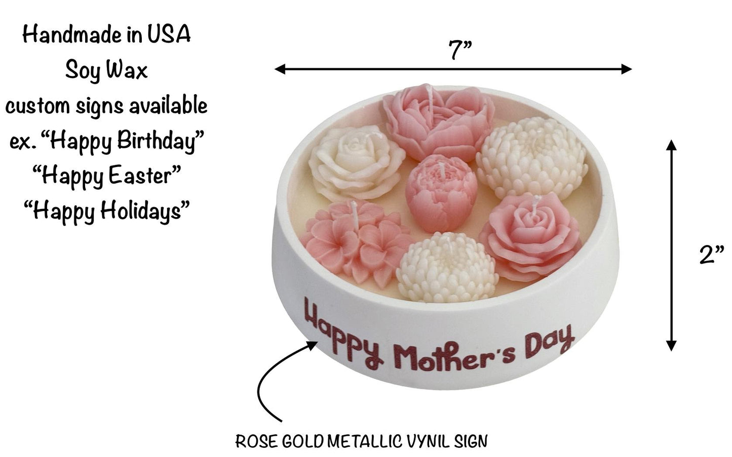 Mother’s Day Handmade Soy Candles, Cozy Home Decor, Floral Candle Bouquet