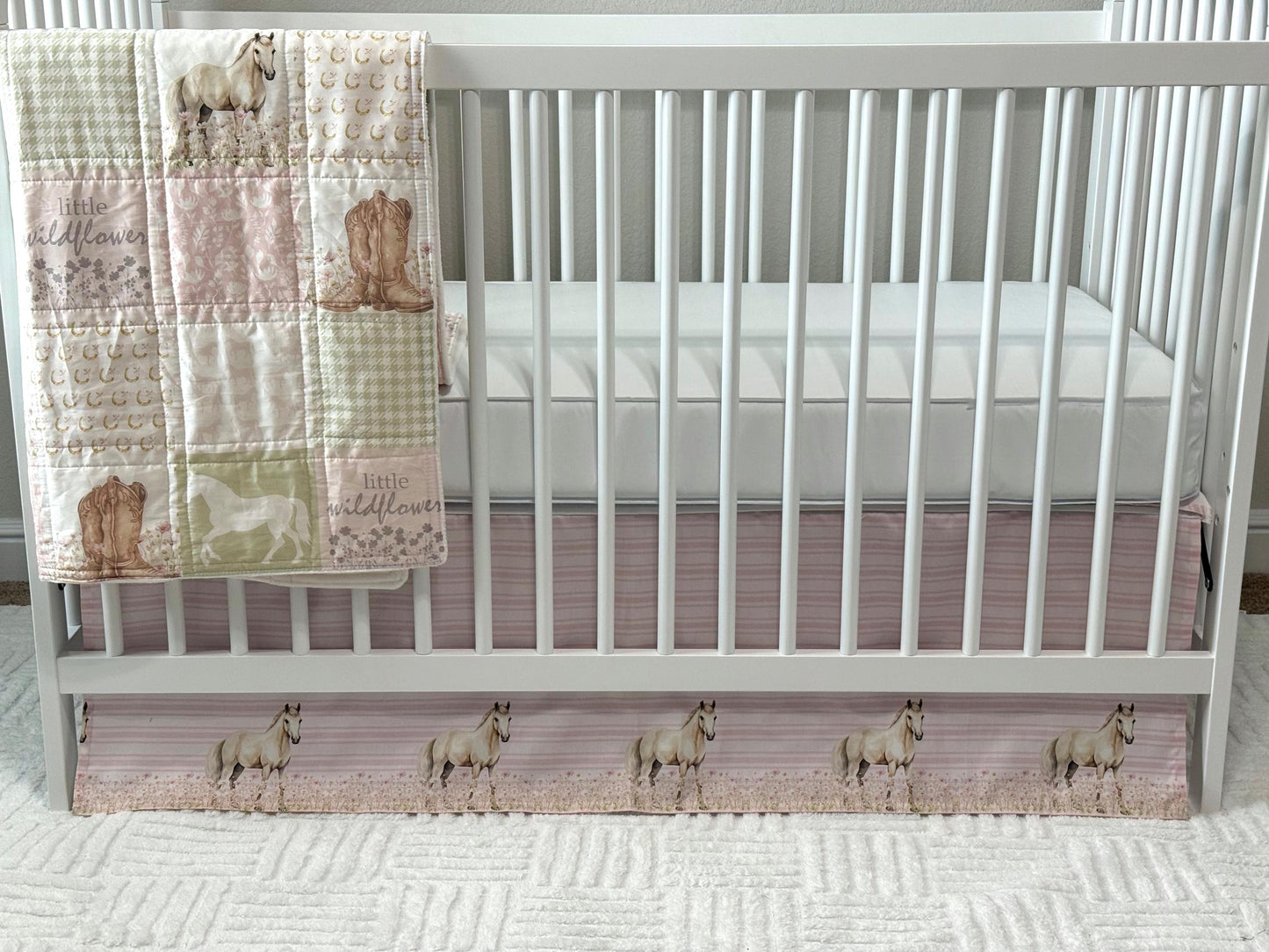 Horse Nursery Quilt, Floral Western Baby Blanket, Handmade Crib Bedding