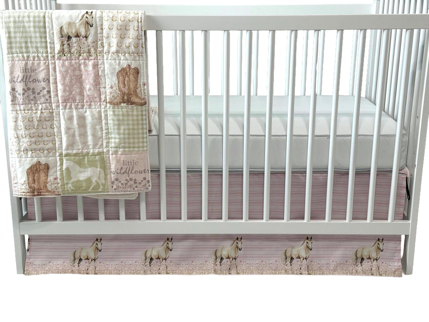 Horse Nursery Quilt, Floral Western Baby Blanket, Handmade Crib Bedding