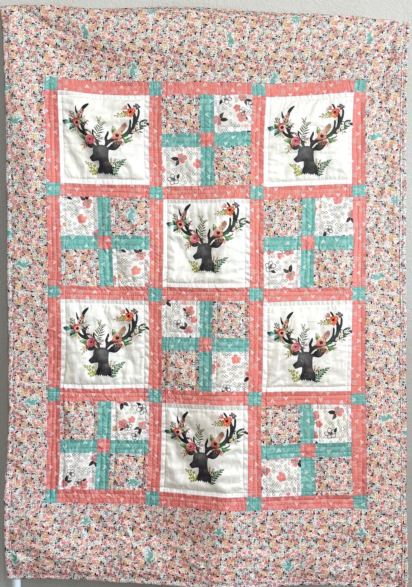 Woodlands Baby Quilt, Patchwork Pillow, Deer Theme Nursey