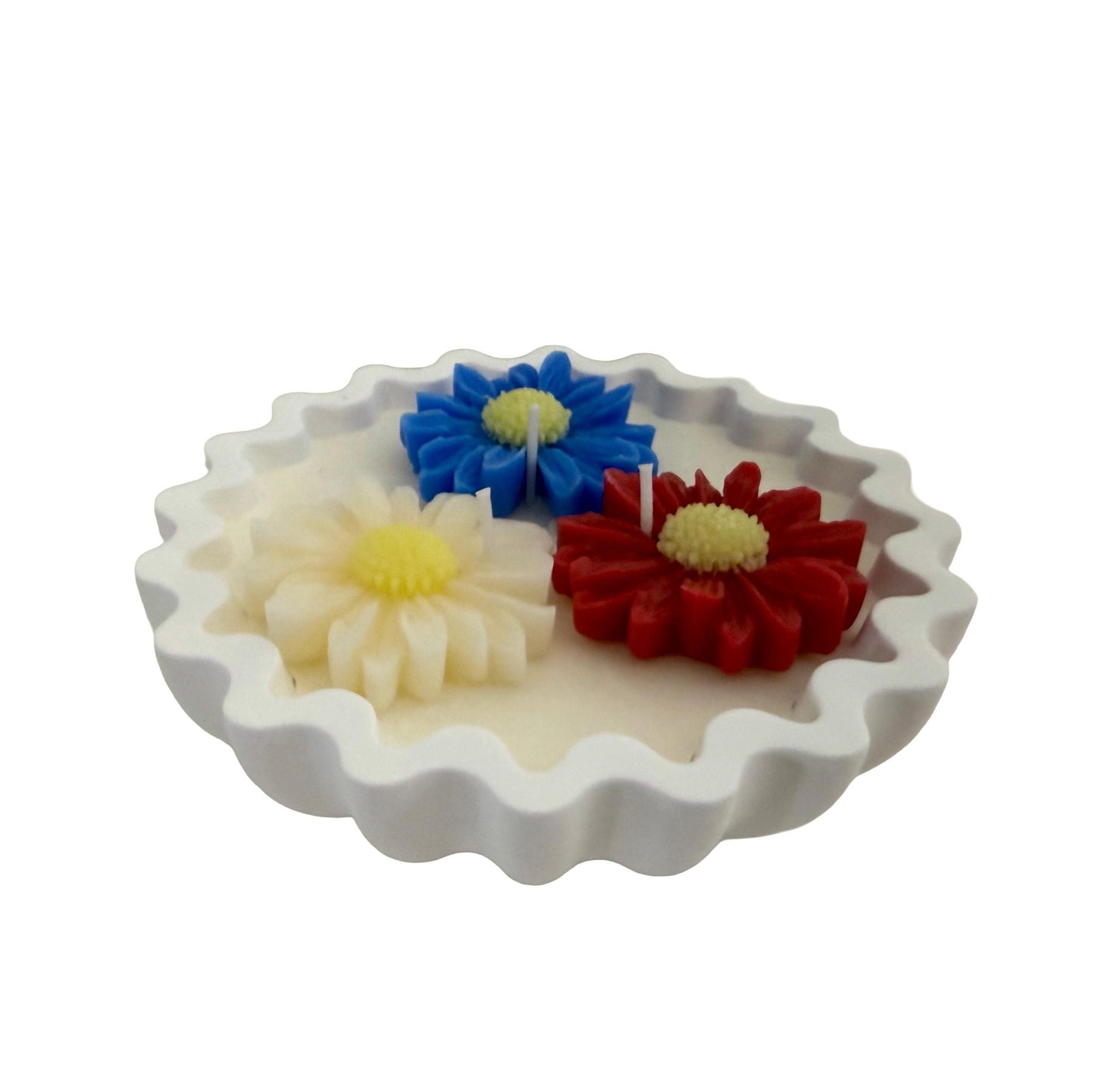 Handmade Patriotic Daisy Soy Candle, Red White Blue Home Decor