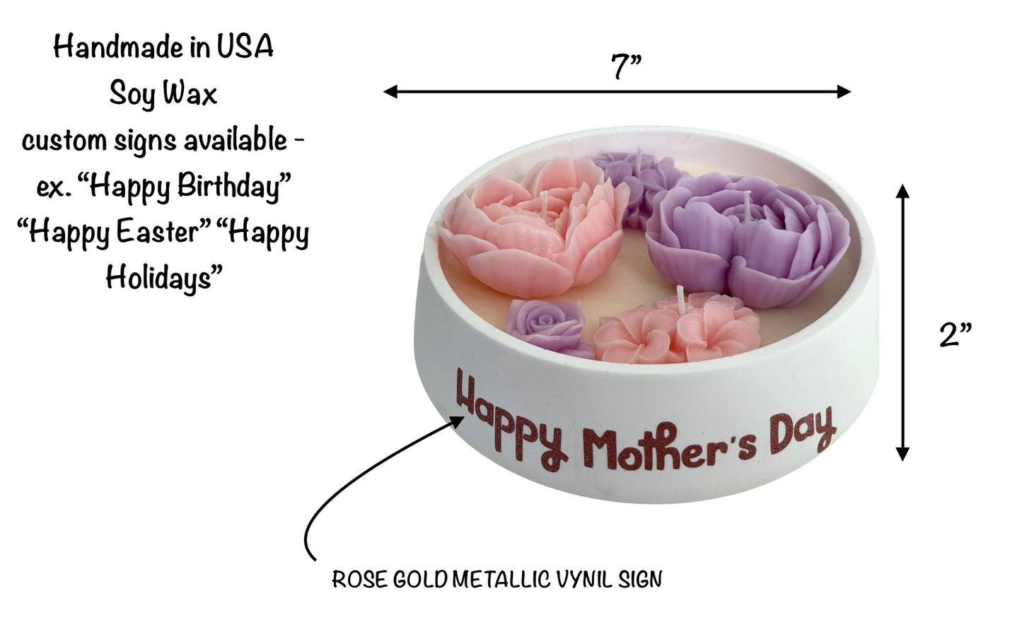Mother’s Day Handmade Soy Candles, Cozy Home Decor, Floral Candle Bouquet