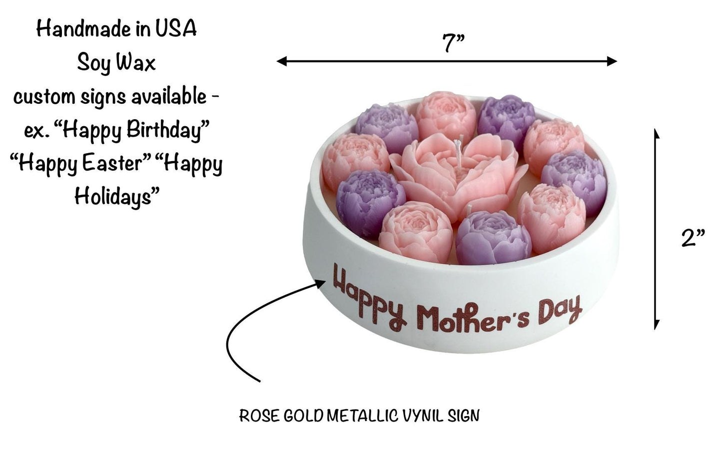 Mother’s Day Handmade Soy Candles, Cozy Home Decor, Floral Candle Bouquet