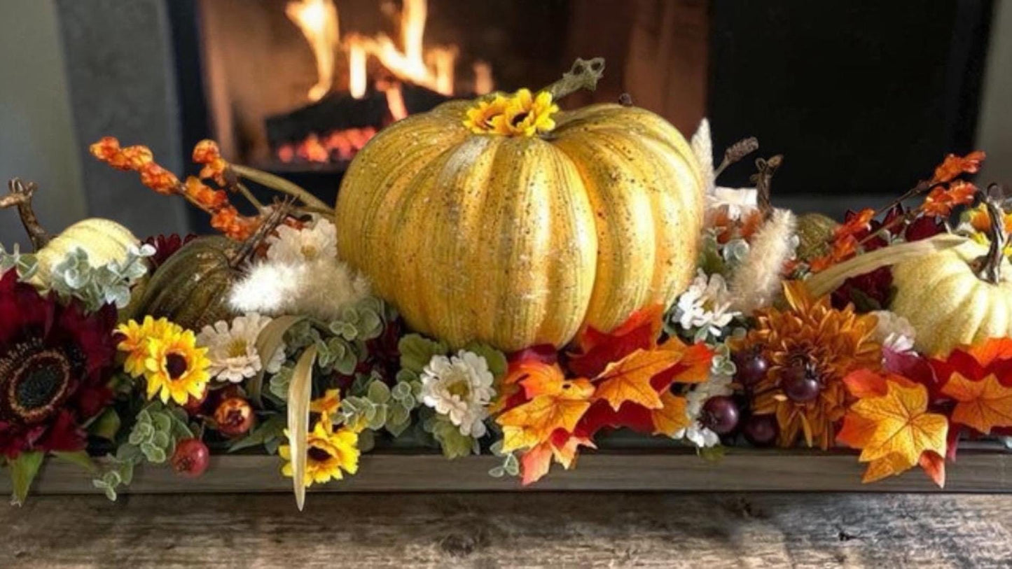 Fall Pumpkin Floral Centerpiece, Thanksgiving Table Decor